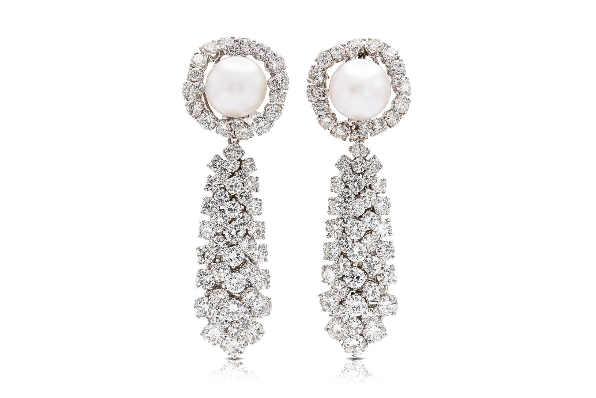 Vintage 1960s David Webb Pearl and Detachable Bombe Diamonds Dangle Earrings