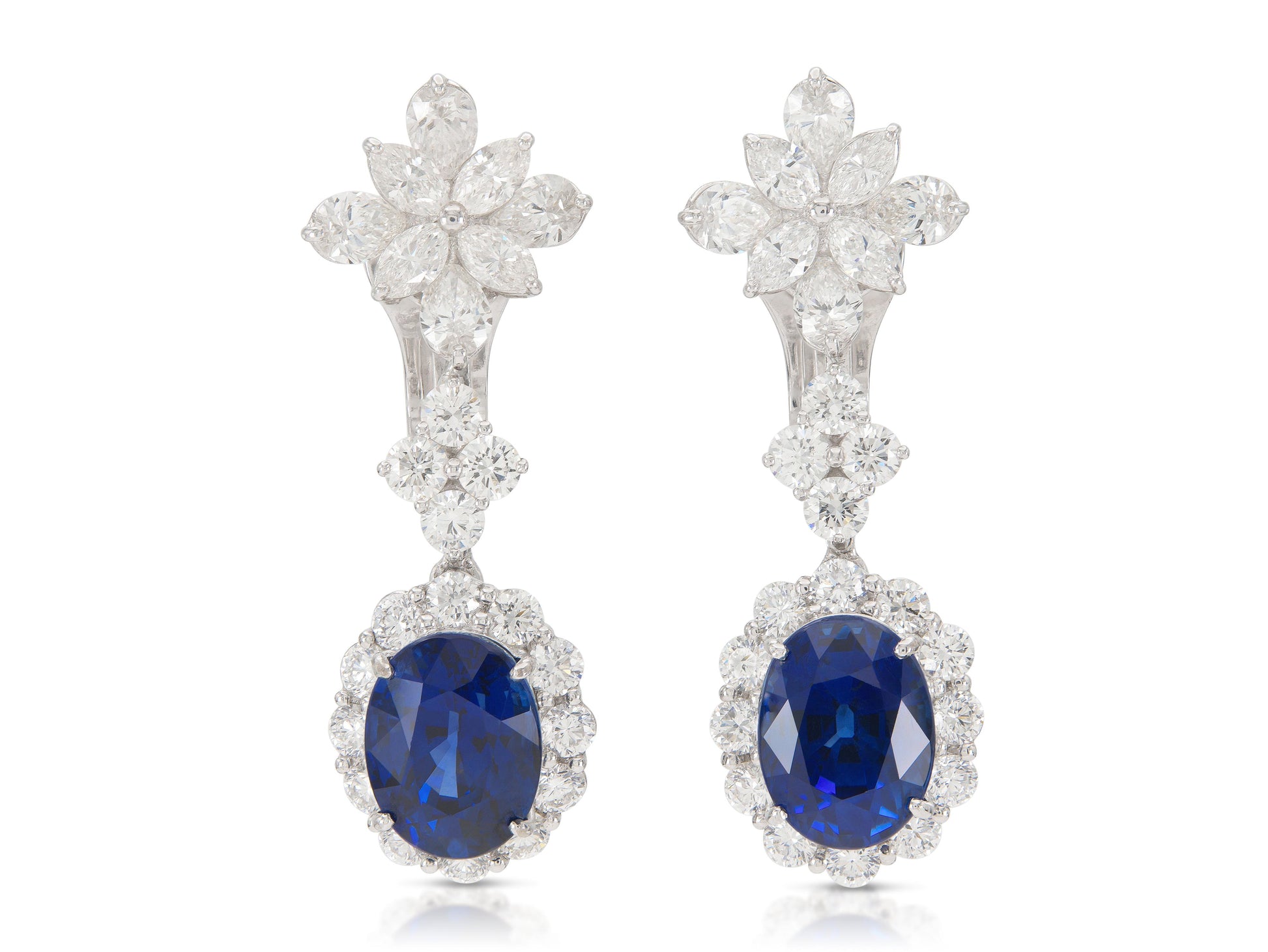 16.35 Carat Sapphire and 10.00 Carat Diamond Dangle Earrings