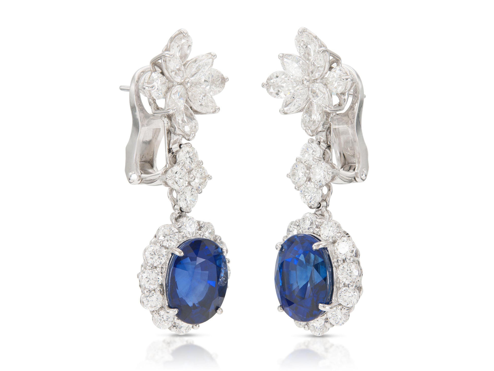 16.35 Carat Sapphire and 10.00 Carat Diamond Dangle Earrings