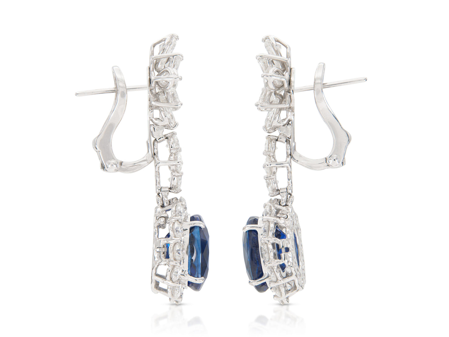 16.35 Carat Sapphire and 10.00 Carat Diamond Dangle Earrings