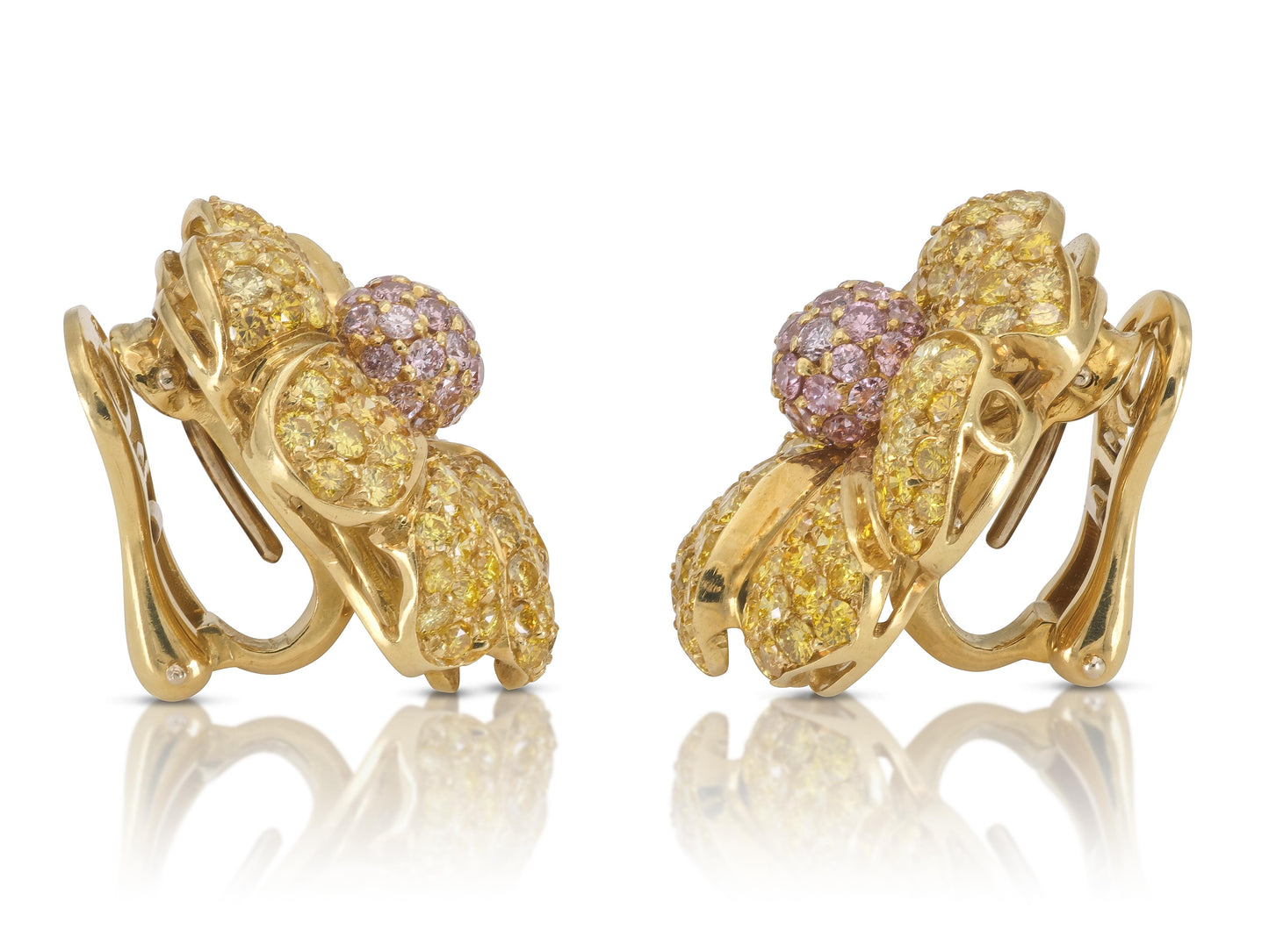 6.80 Carat Yellow and Pink Diamonds Flower Earrings