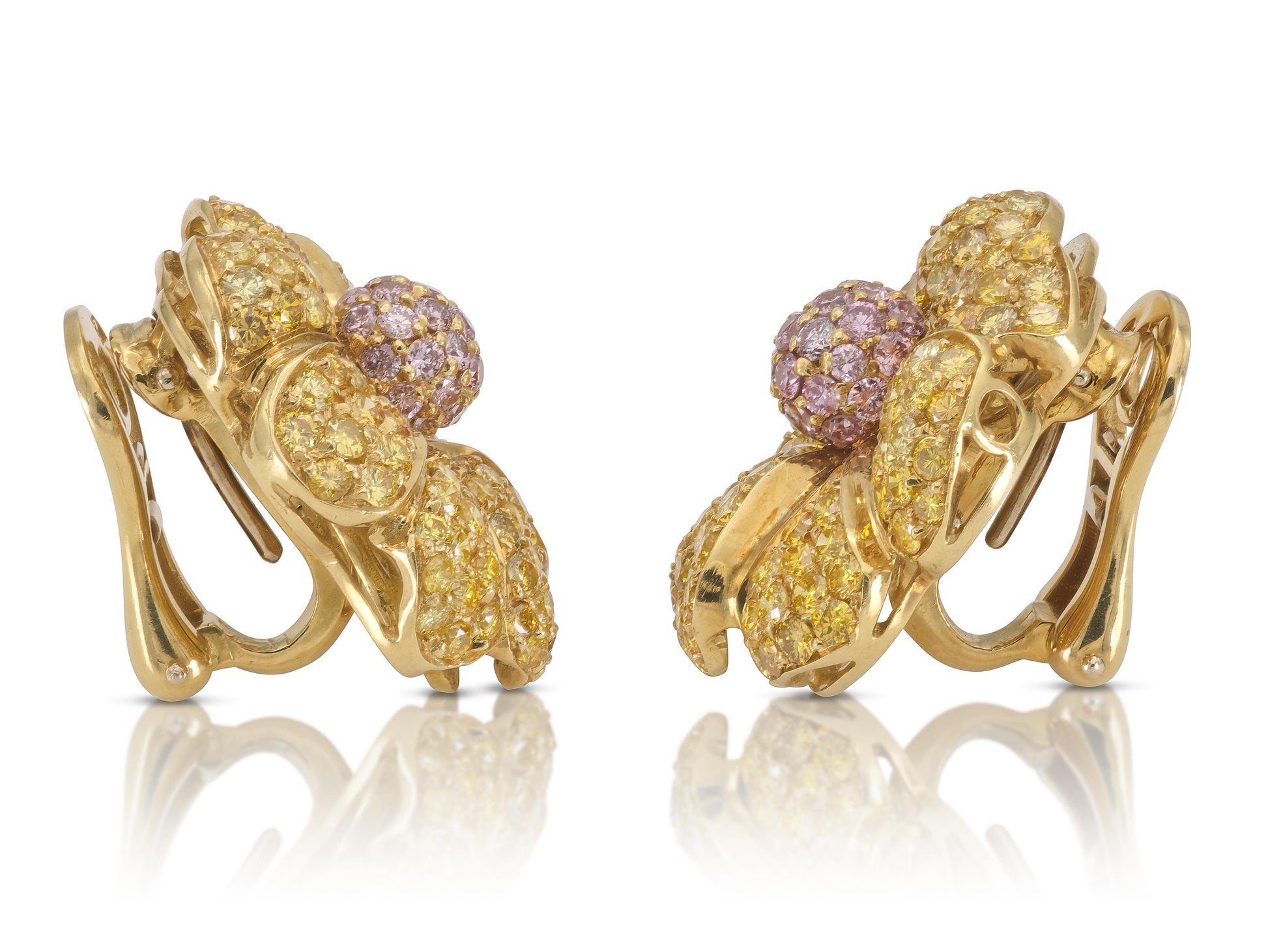 6.80 Carat Yellow and Pink Diamonds Flower Earrings