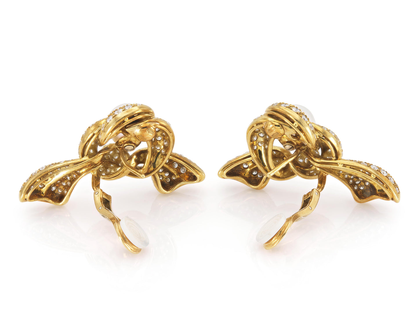 Vintage 1970s Pearl and Diamond Knot Earrings