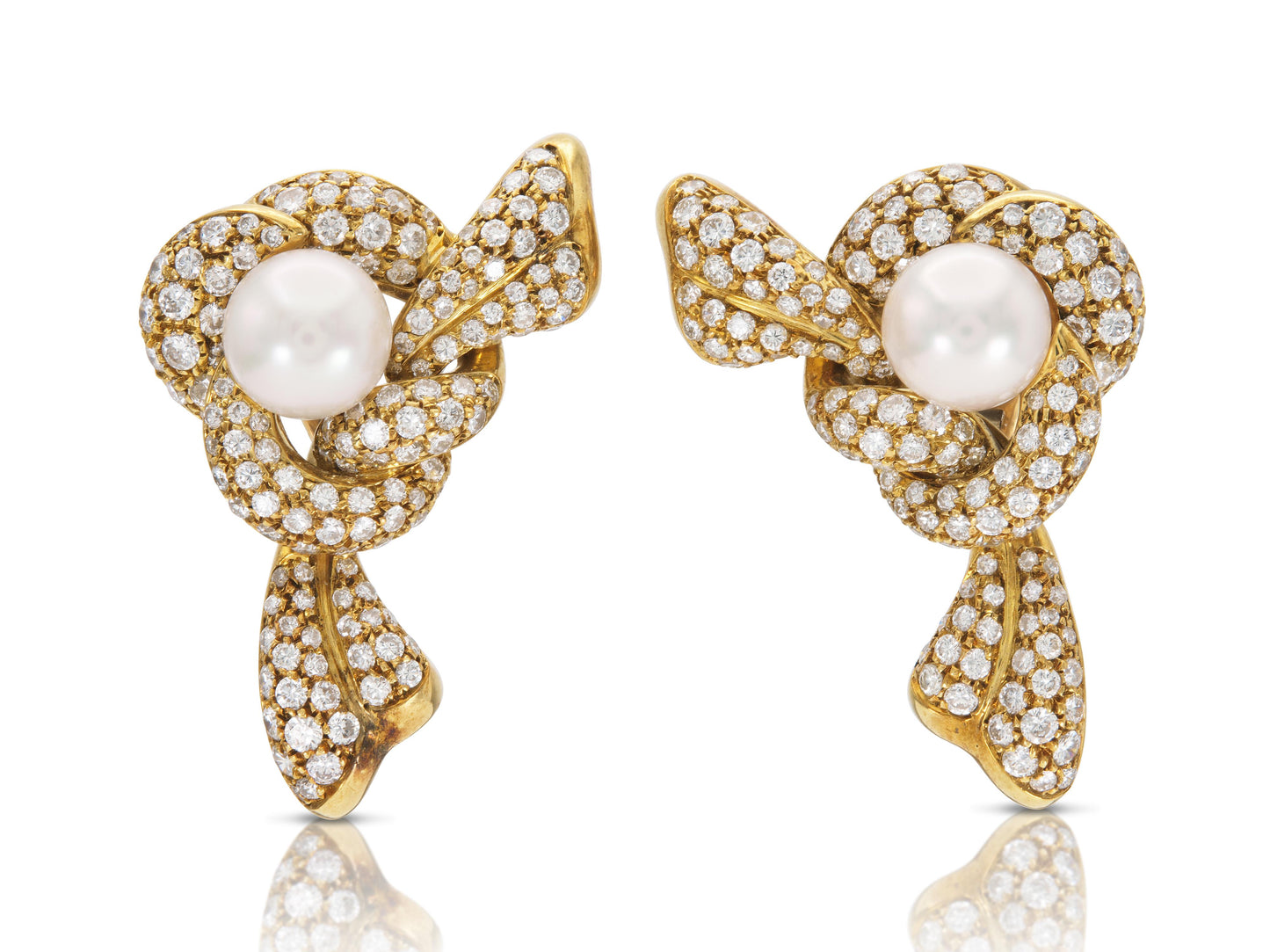Vintage 1970s Pearl and Diamond Knot Earrings