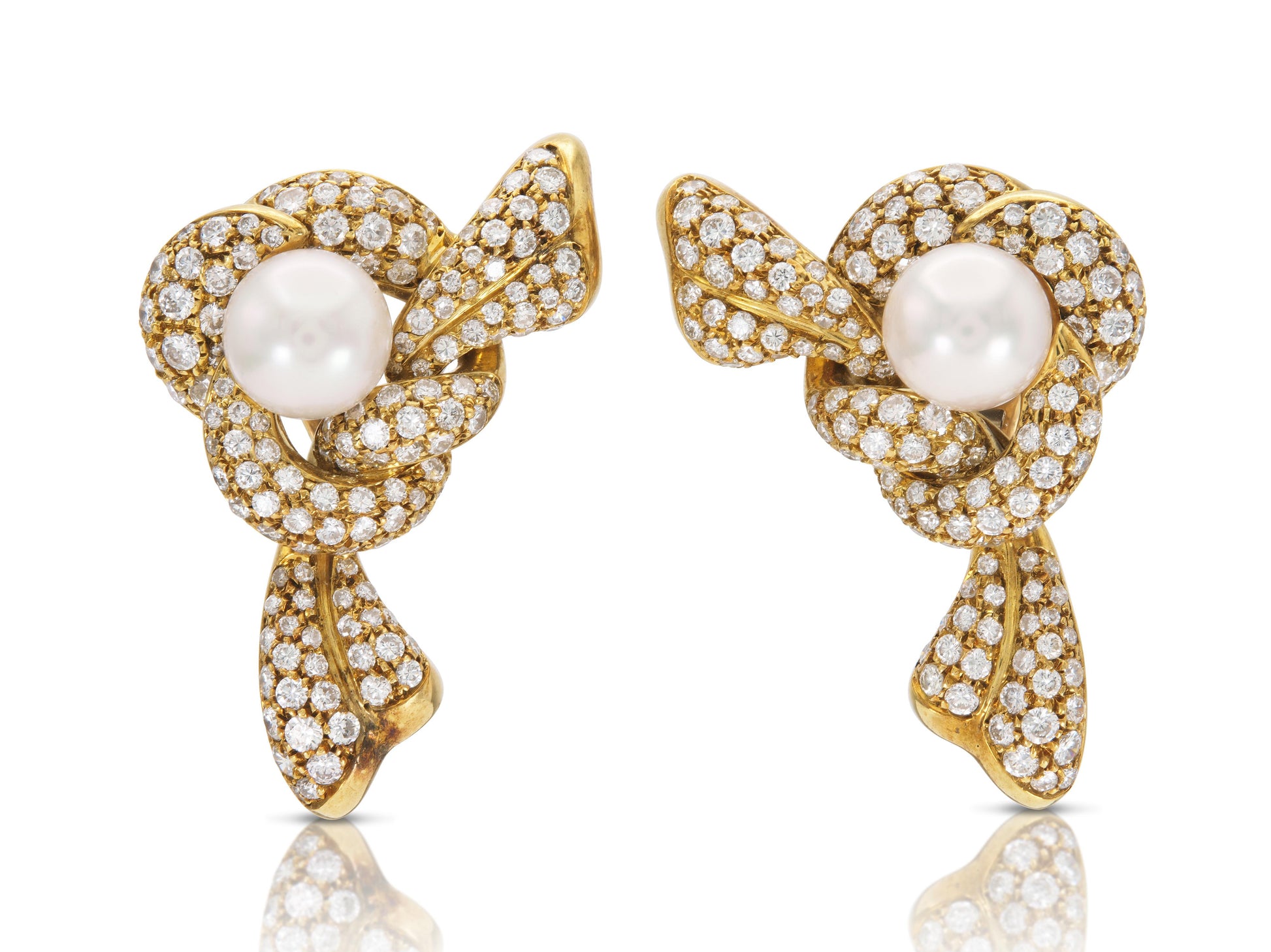 Vintage 1970s Pearl and Diamond Knot Earrings