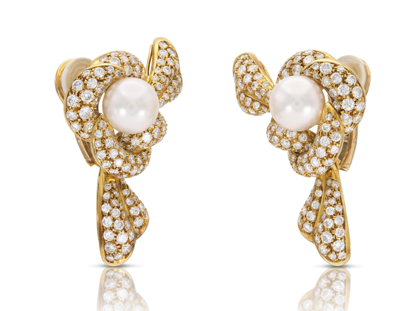 Vintage 1970s Pearl and Diamond Knot Earrings