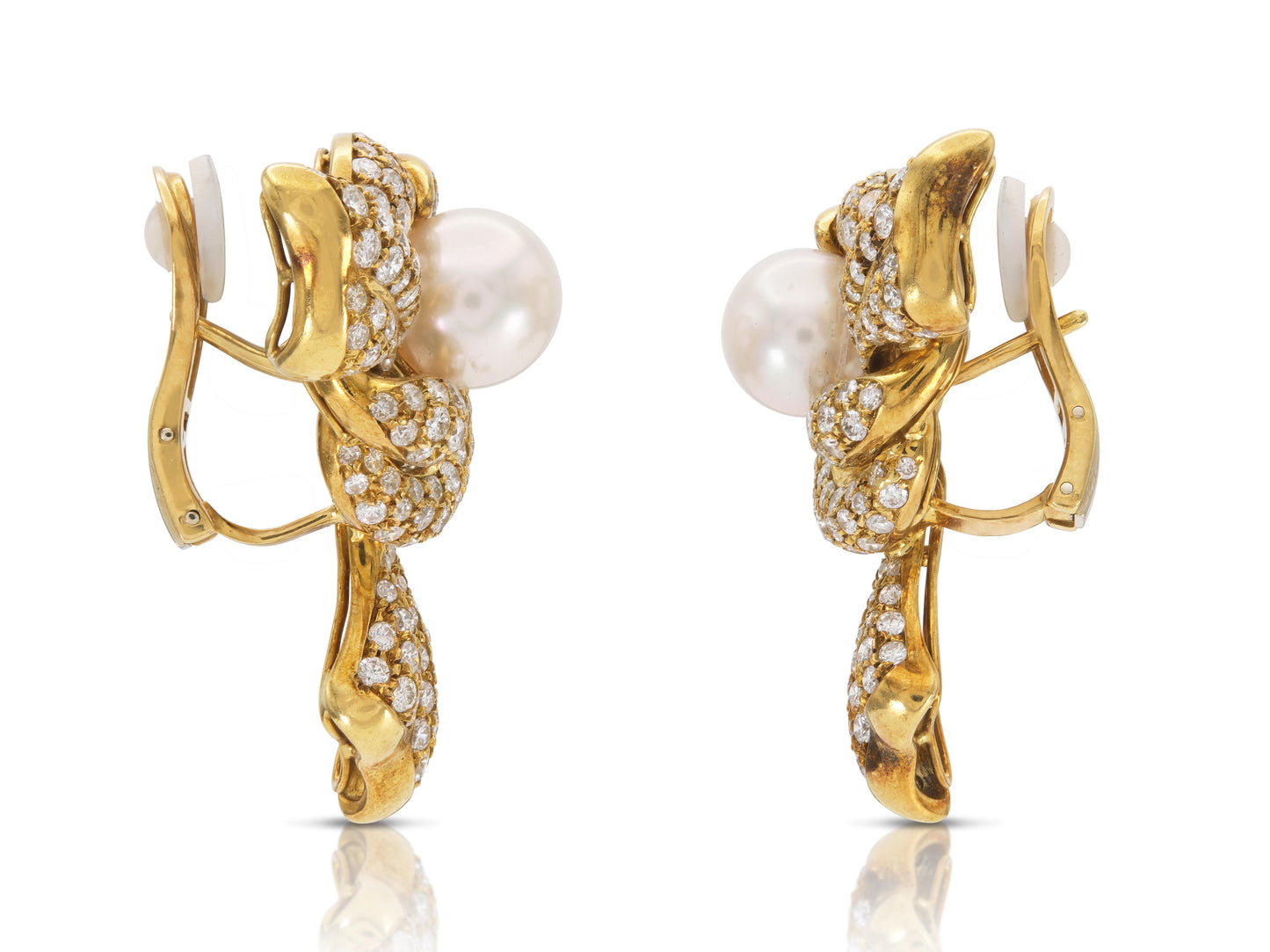 Vintage 1970s Pearl and Diamond Knot Earrings