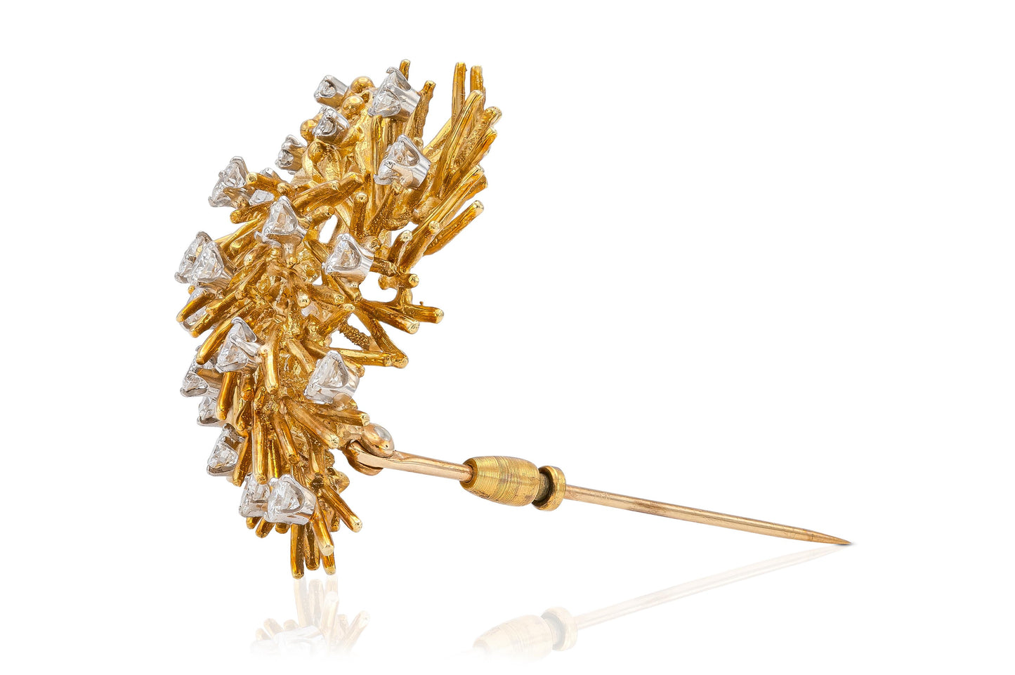 Vintage 1960s 3.00 Carat Diamond and Gold Flower Bouquet Brooch