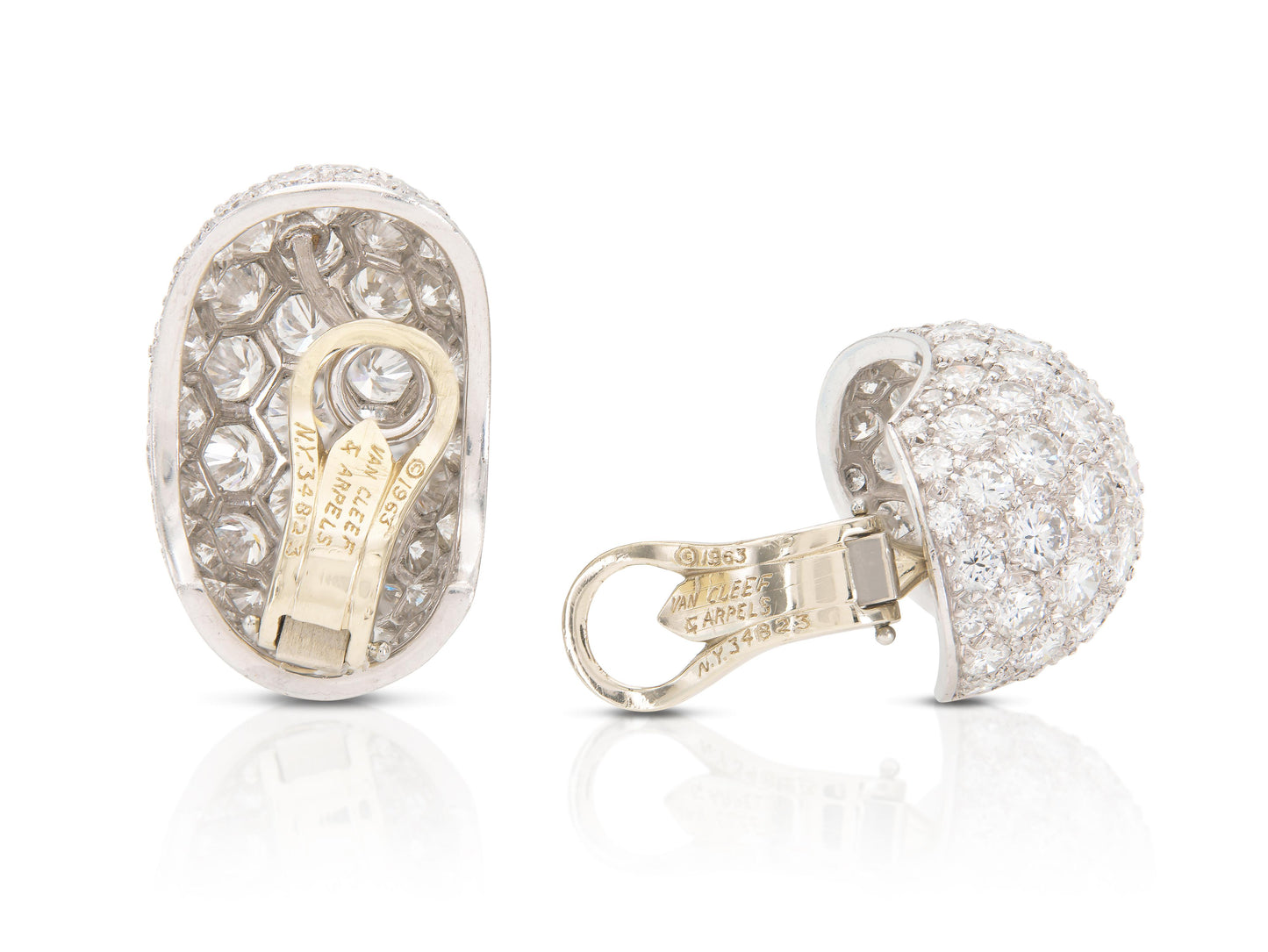 Vintage 1960s Van Cleef & Arpels 18.00 Carat Diamond Bombe Earrings
