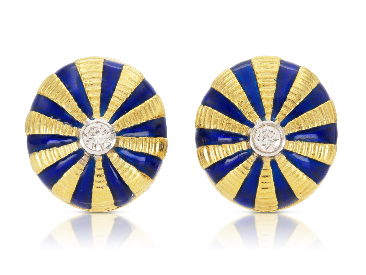 Gold, Enamel & Diamond Rayburst Earrings