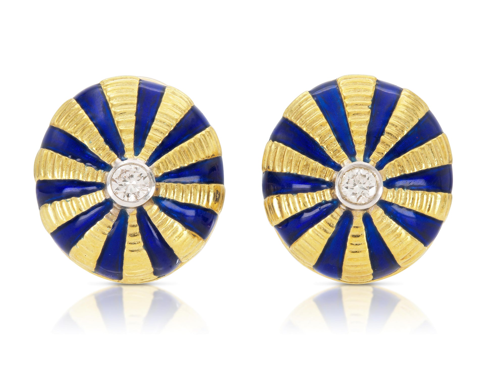 Gold, Enamel & Diamond Rayburst Earrings