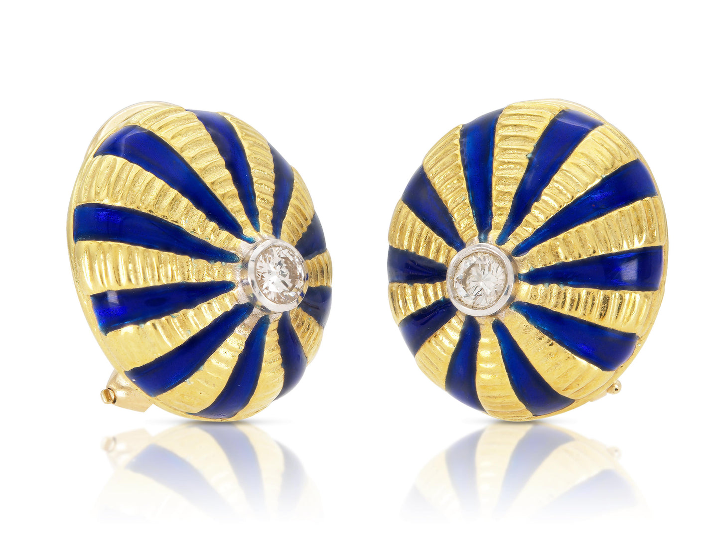 Gold, Enamel & Diamond Rayburst Earrings