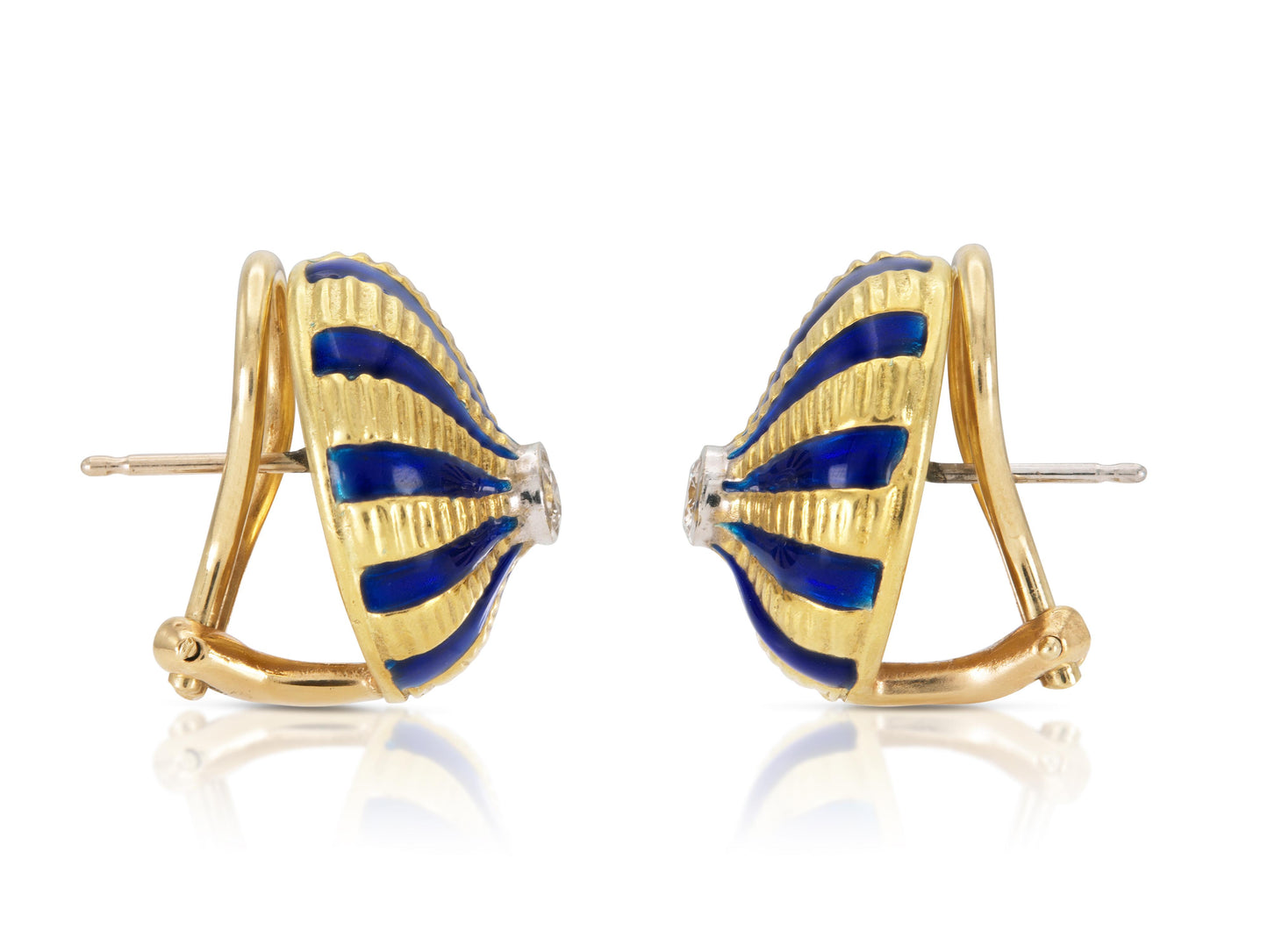 Gold, Enamel & Diamond Rayburst Earrings