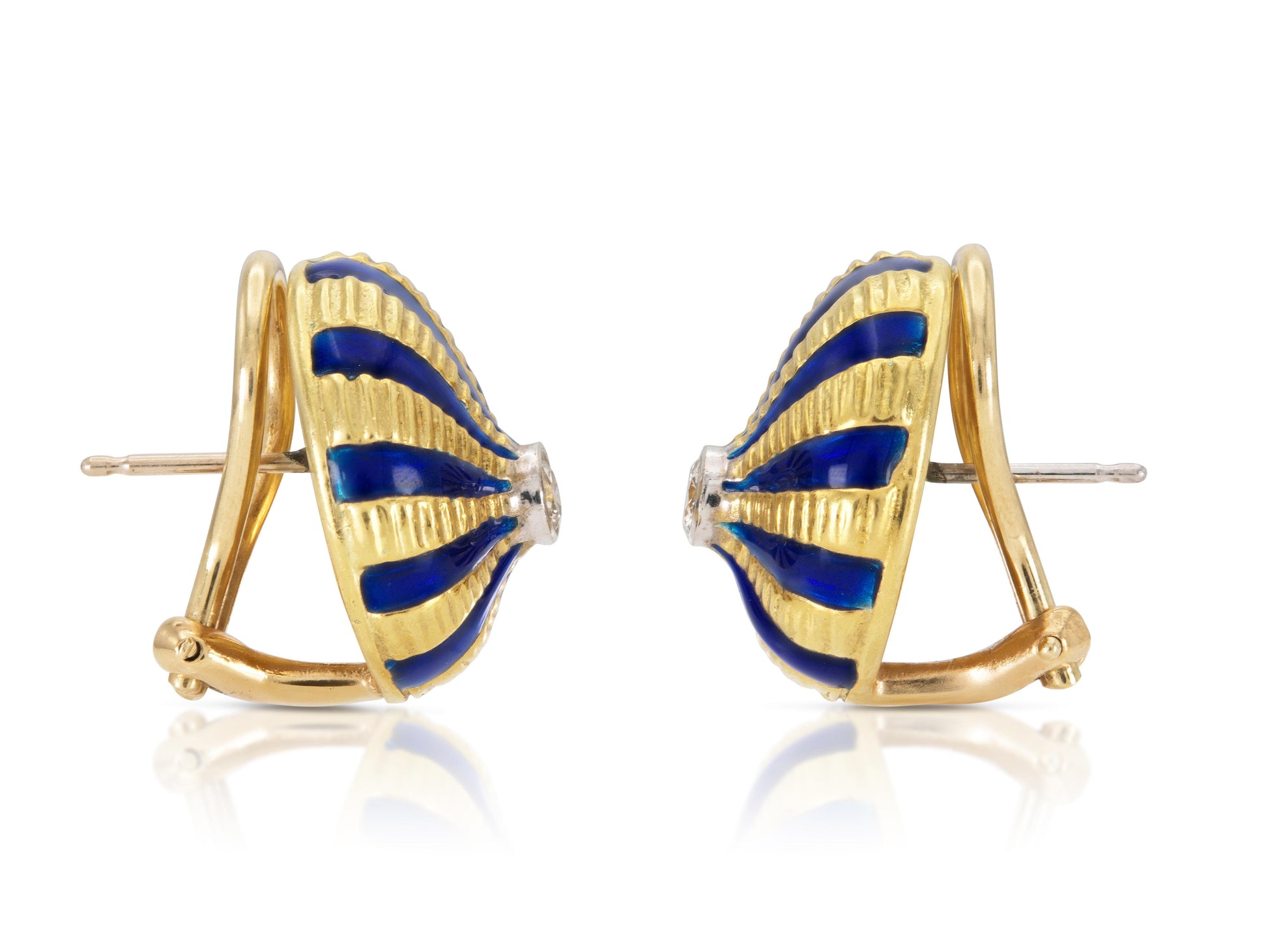 Gold, Enamel & Diamond Rayburst Earrings