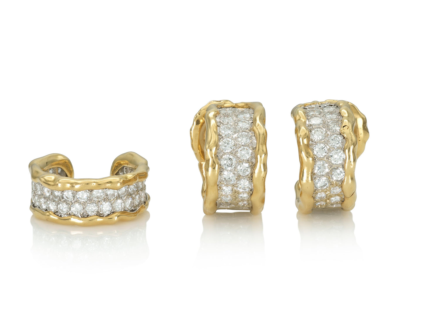 Vintage 1970s Van Cleef & Arpels Diamond Hoop Earrings and Ring Set