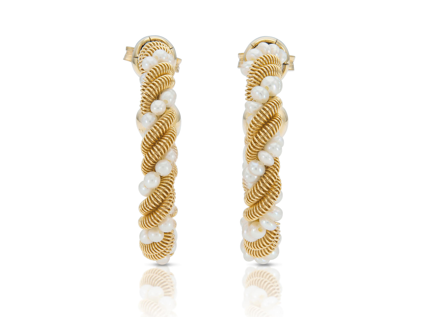Pearl & Gold Twist Hoop Earrings