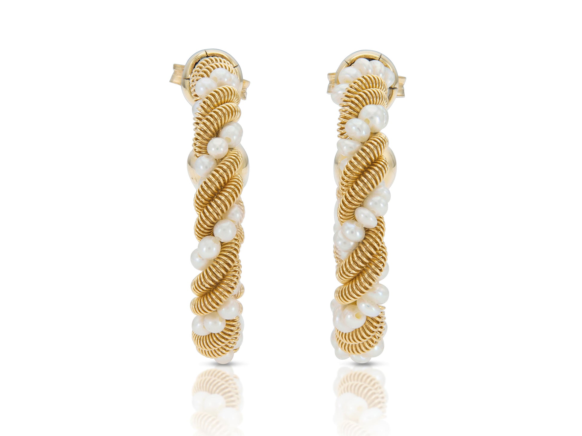 Pearl & Gold Twist Hoop Earrings