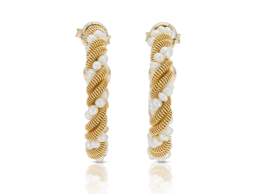Pearl & Gold Twist Hoop Earrings