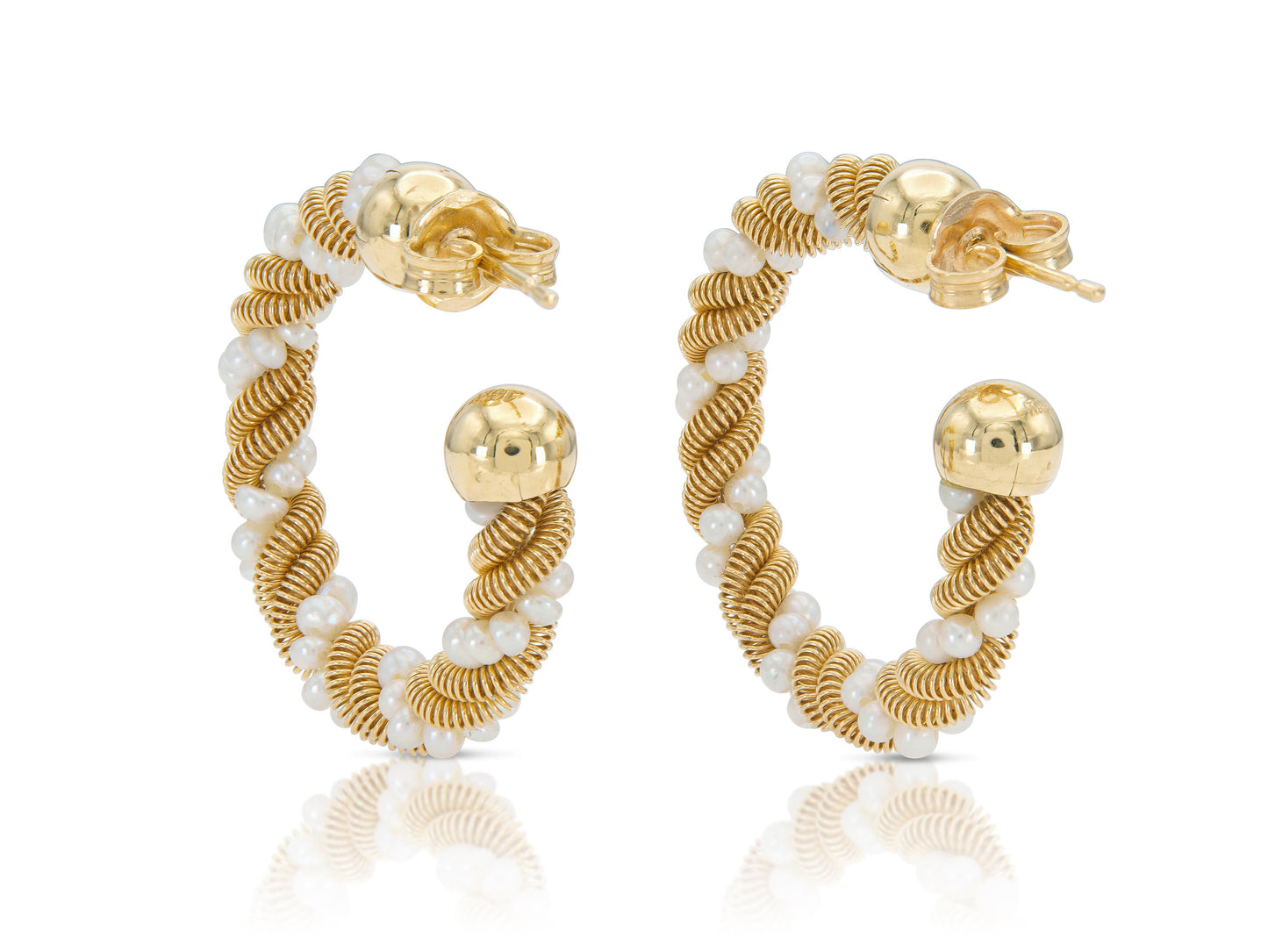 Pearl & Gold Twist Hoop Earrings