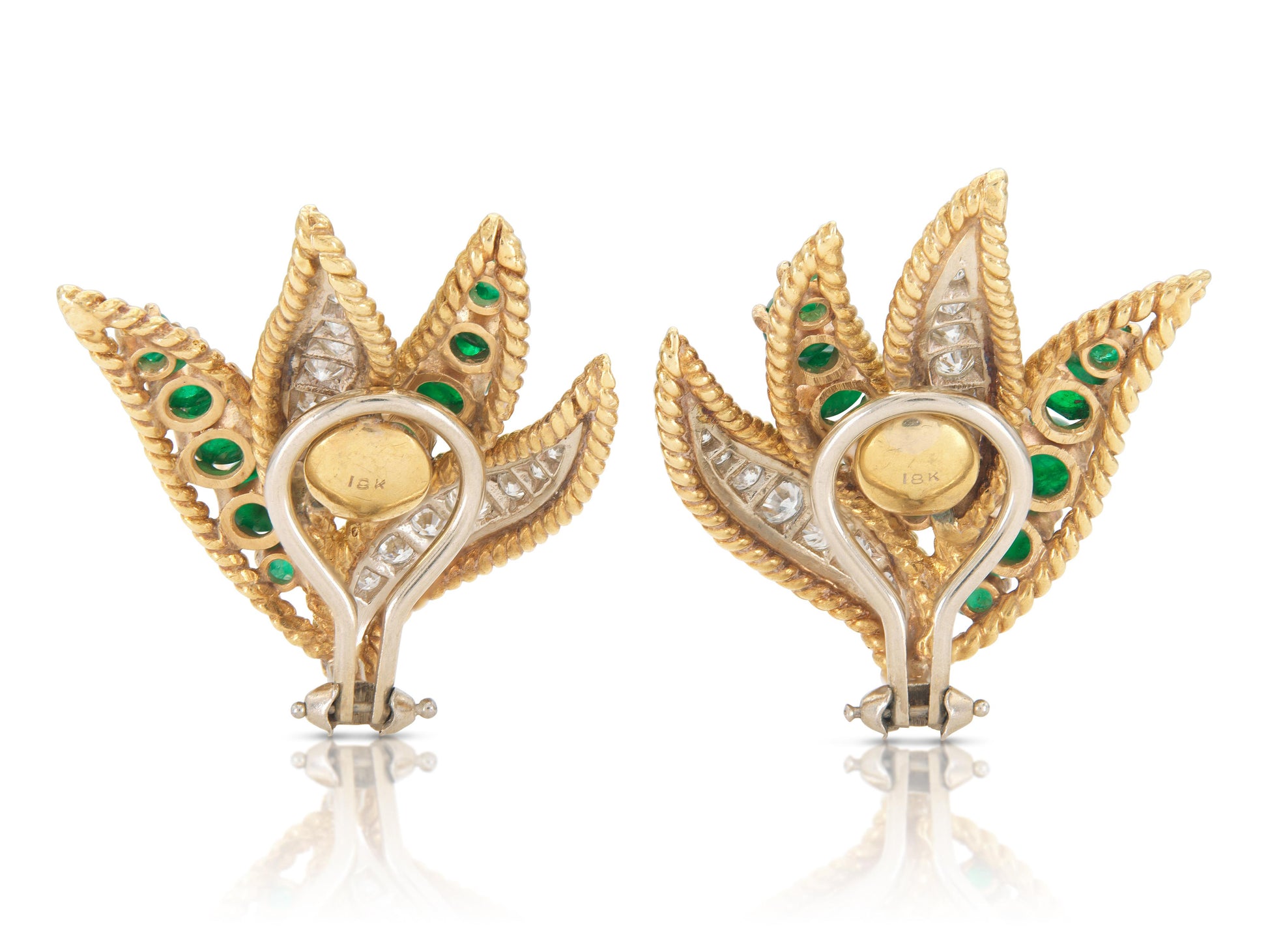 Vintage 1950s Emerald and Diamond Leaf Earrings