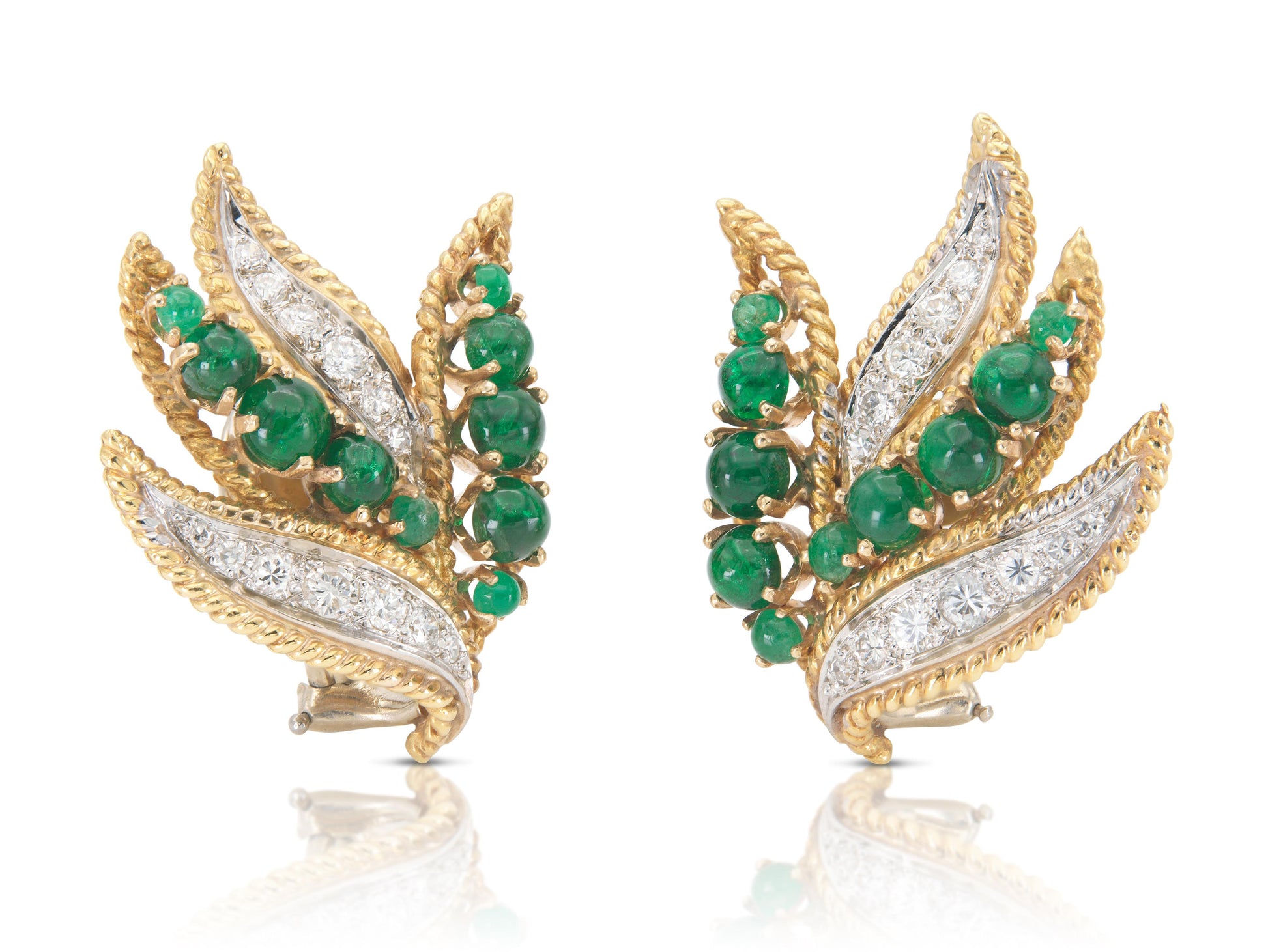 Vintage 1950s Emerald and Diamond Leaf Earrings