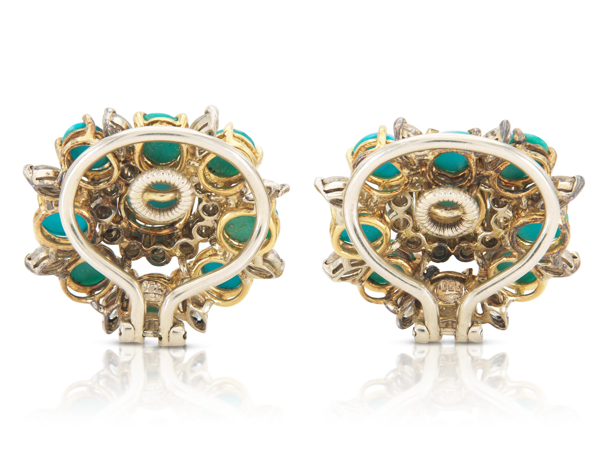 Vintage 1950s Turquoise Flower Earrings with Diamonds