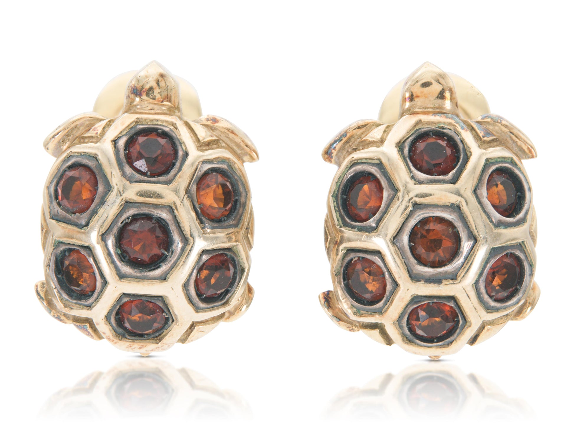 Vintage 1970s Gold and Garnet Turtle Earrings