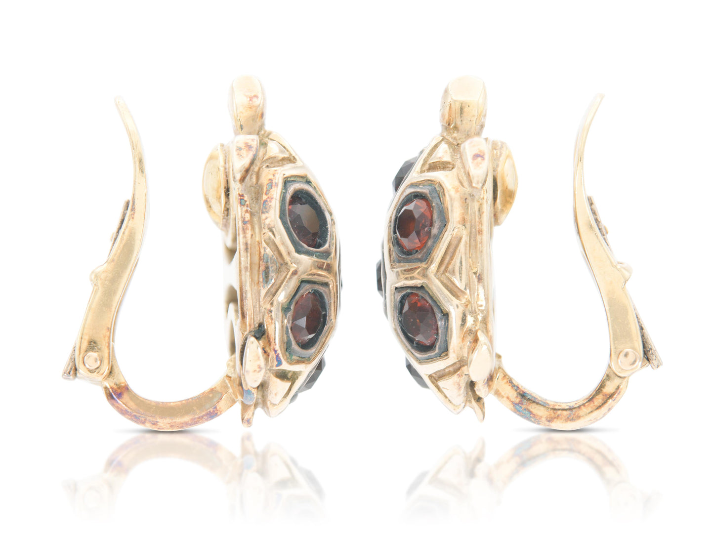 Vintage 1970s Gold and Garnet Turtle Earrings