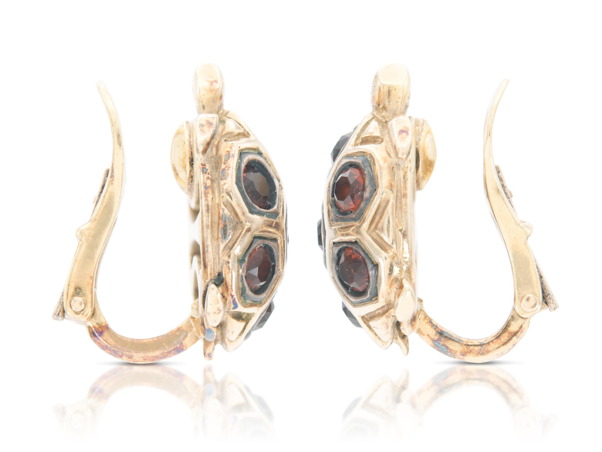 Vintage 1970s Gold and Garnet Turtle Earrings