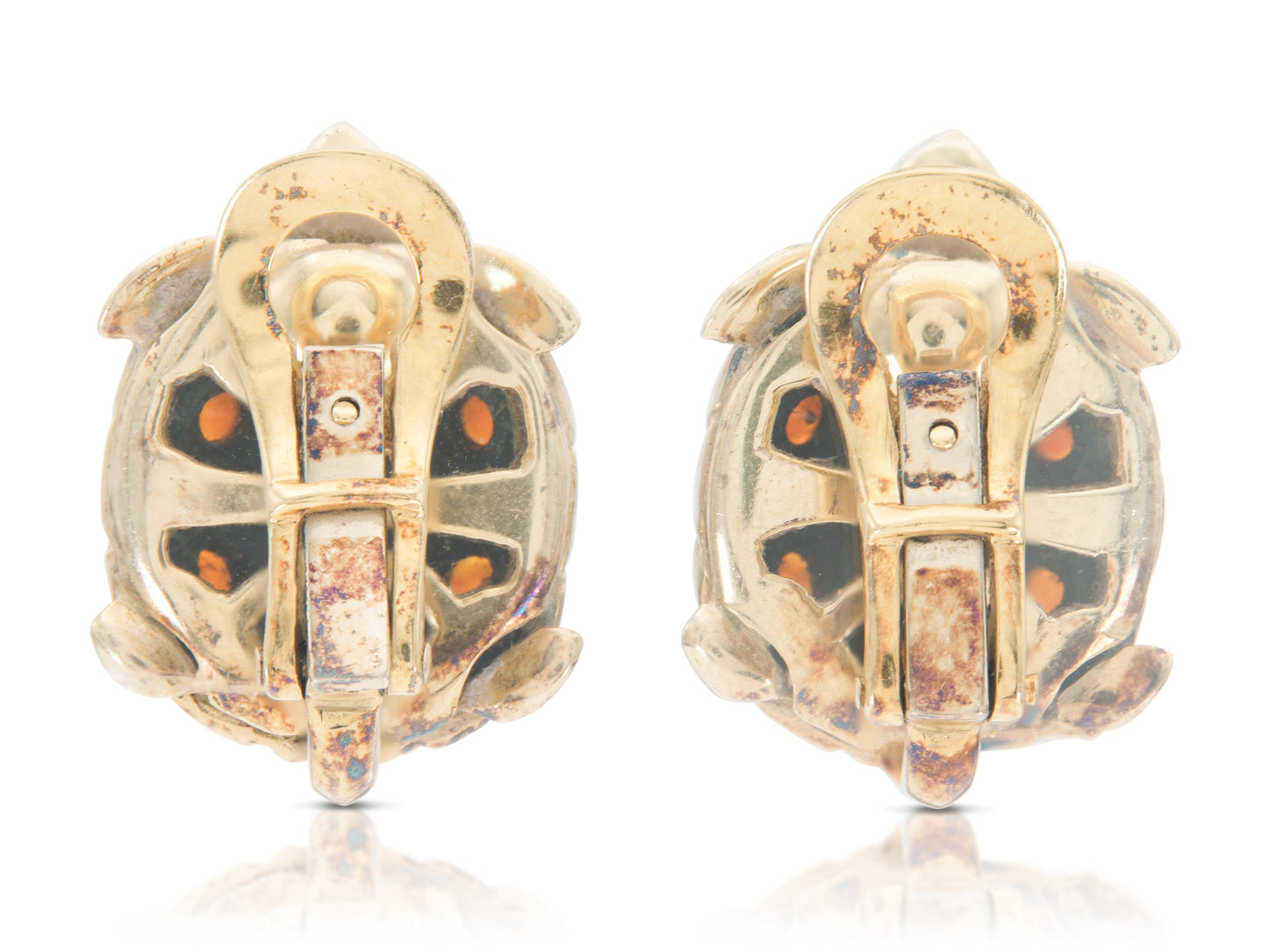 Vintage 1970s Gold and Garnet Turtle Earrings