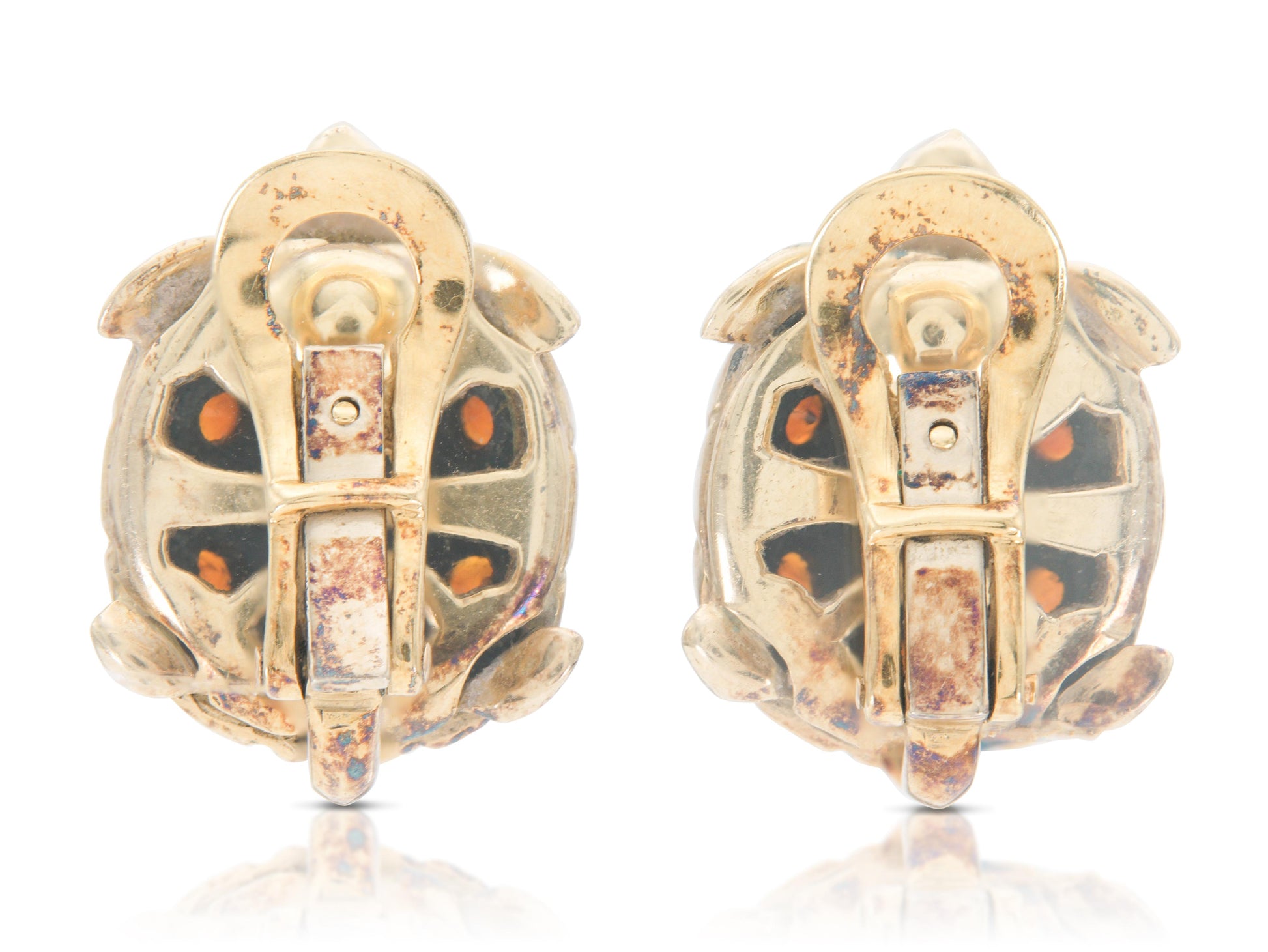 Vintage 1970s Gold and Garnet Turtle Earrings