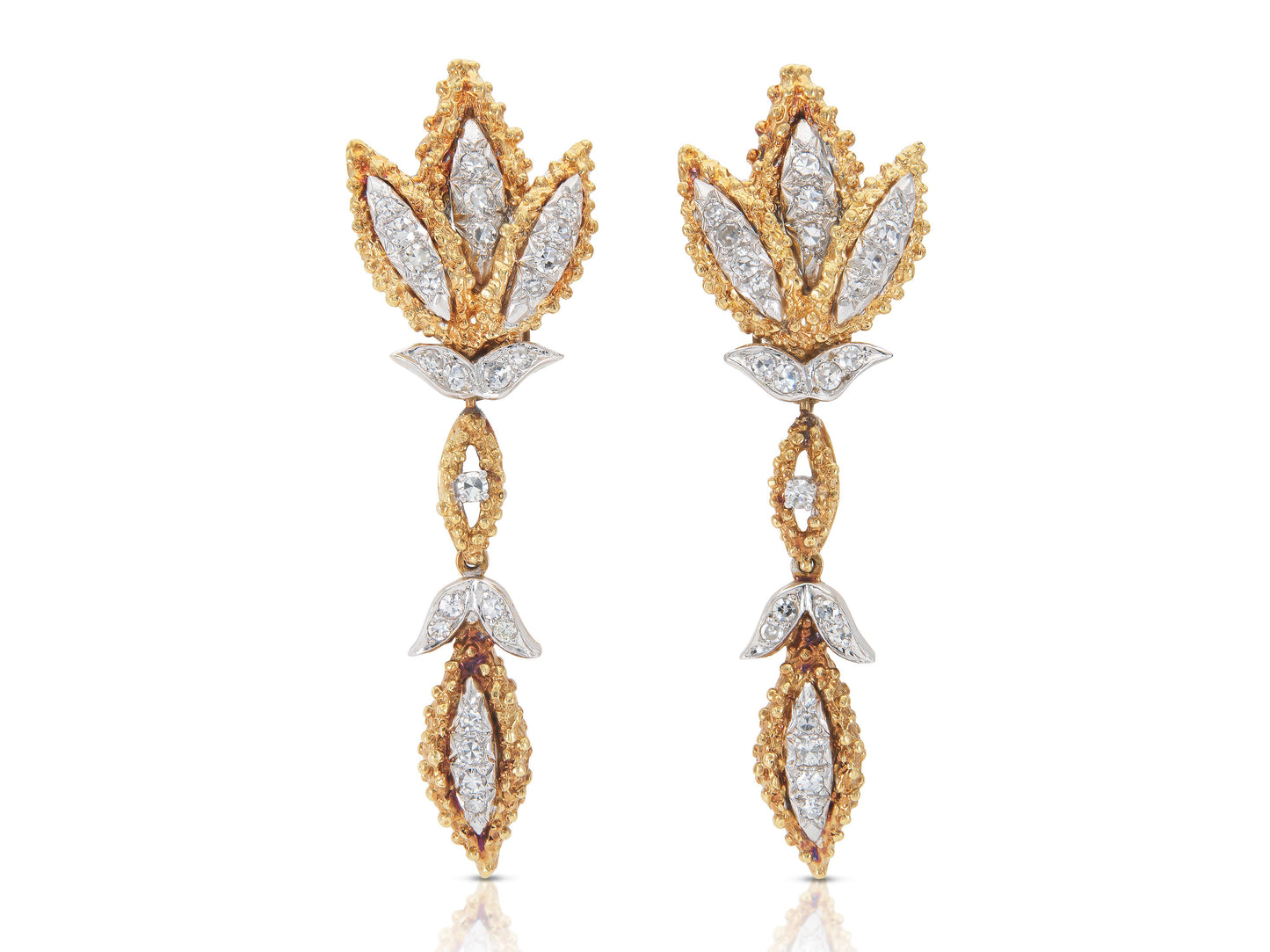 Vintage 1950s 1.50 Carat Diamond Leaf Dangle Earrings