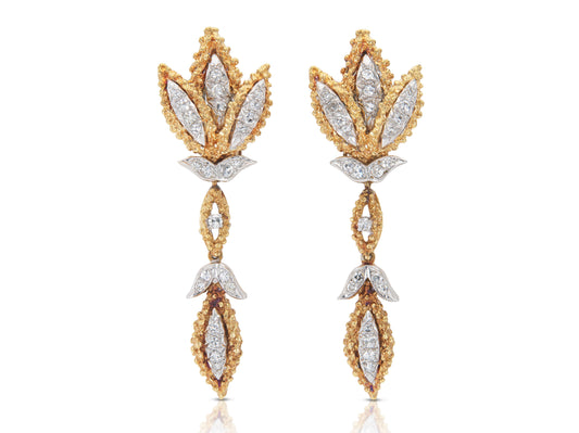 Vintage 1950s 1.50 Carat Diamond Leaf Dangle Earrings