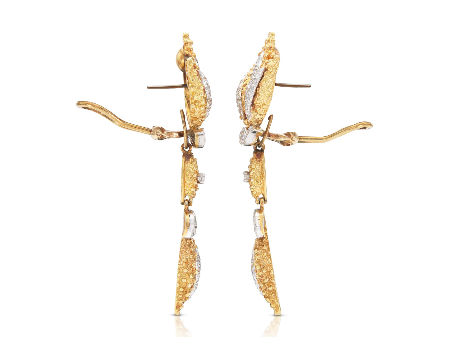 Vintage 1950s 1.50 Carat Diamond Leaf Dangle Earrings