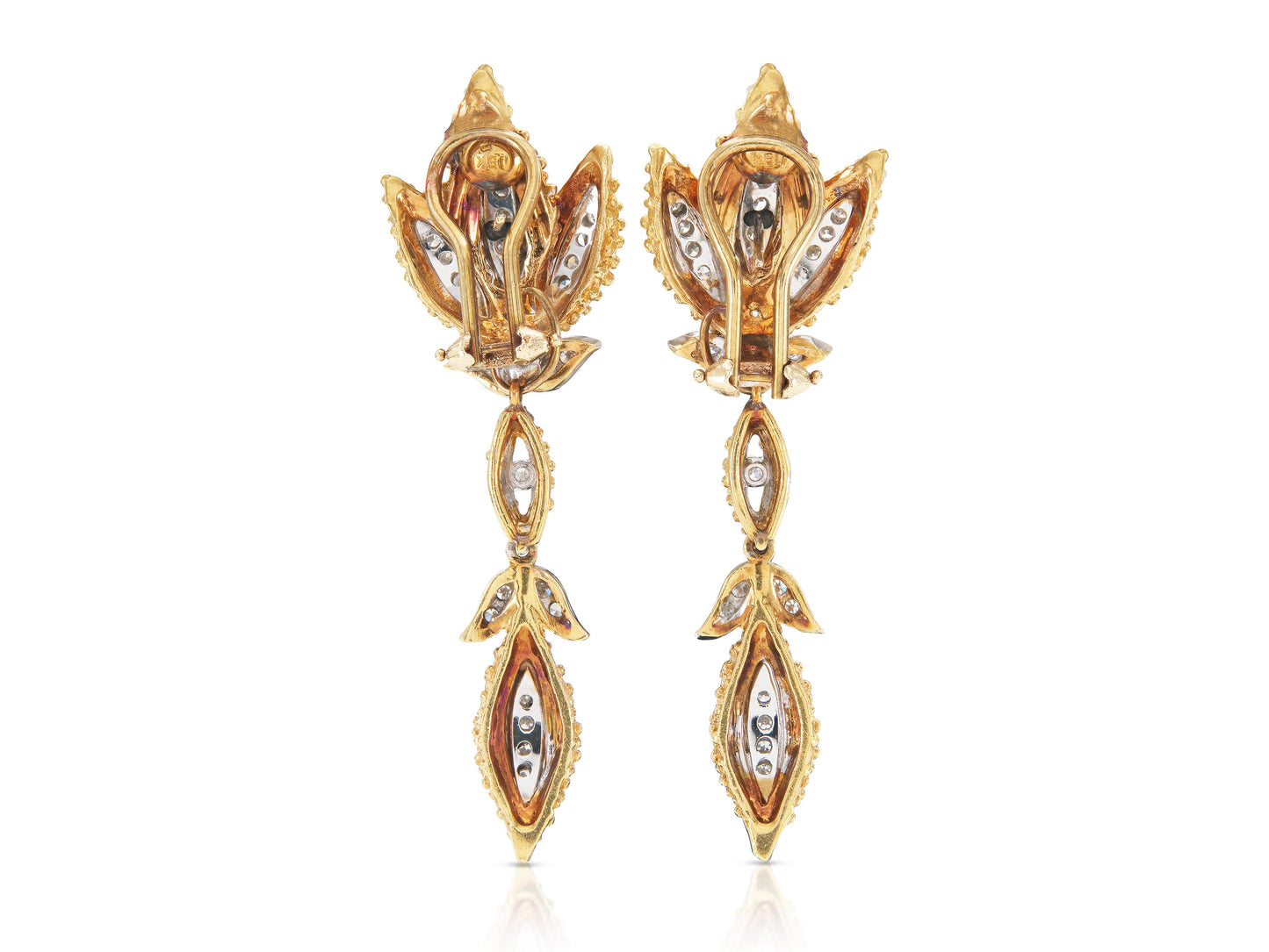 Vintage 1950s 1.50 Carat Diamond Leaf Dangle Earrings