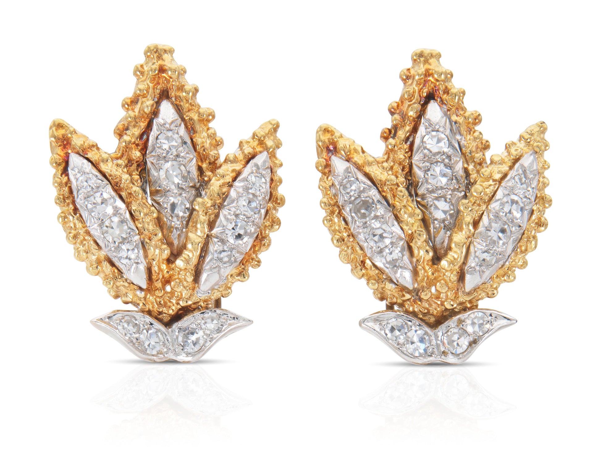 Vintage 1950s 1.50 Carat Diamond Leaf Dangle Earrings