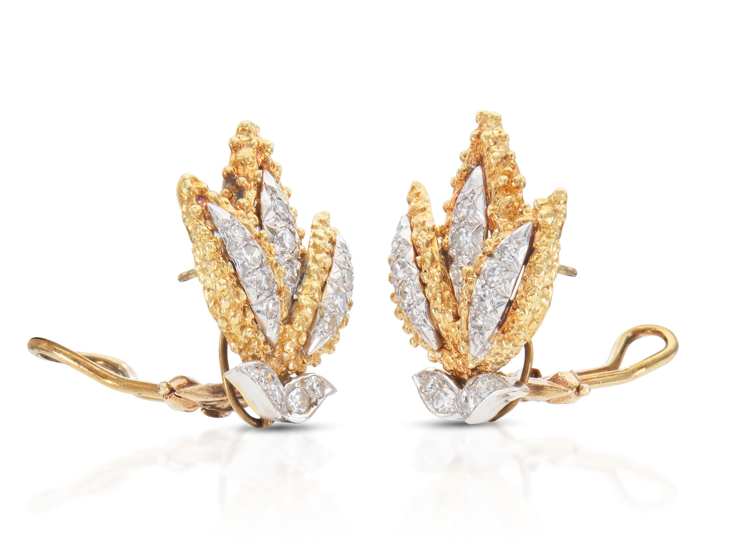 Vintage 1950s 1.50 Carat Diamond Leaf Dangle Earrings