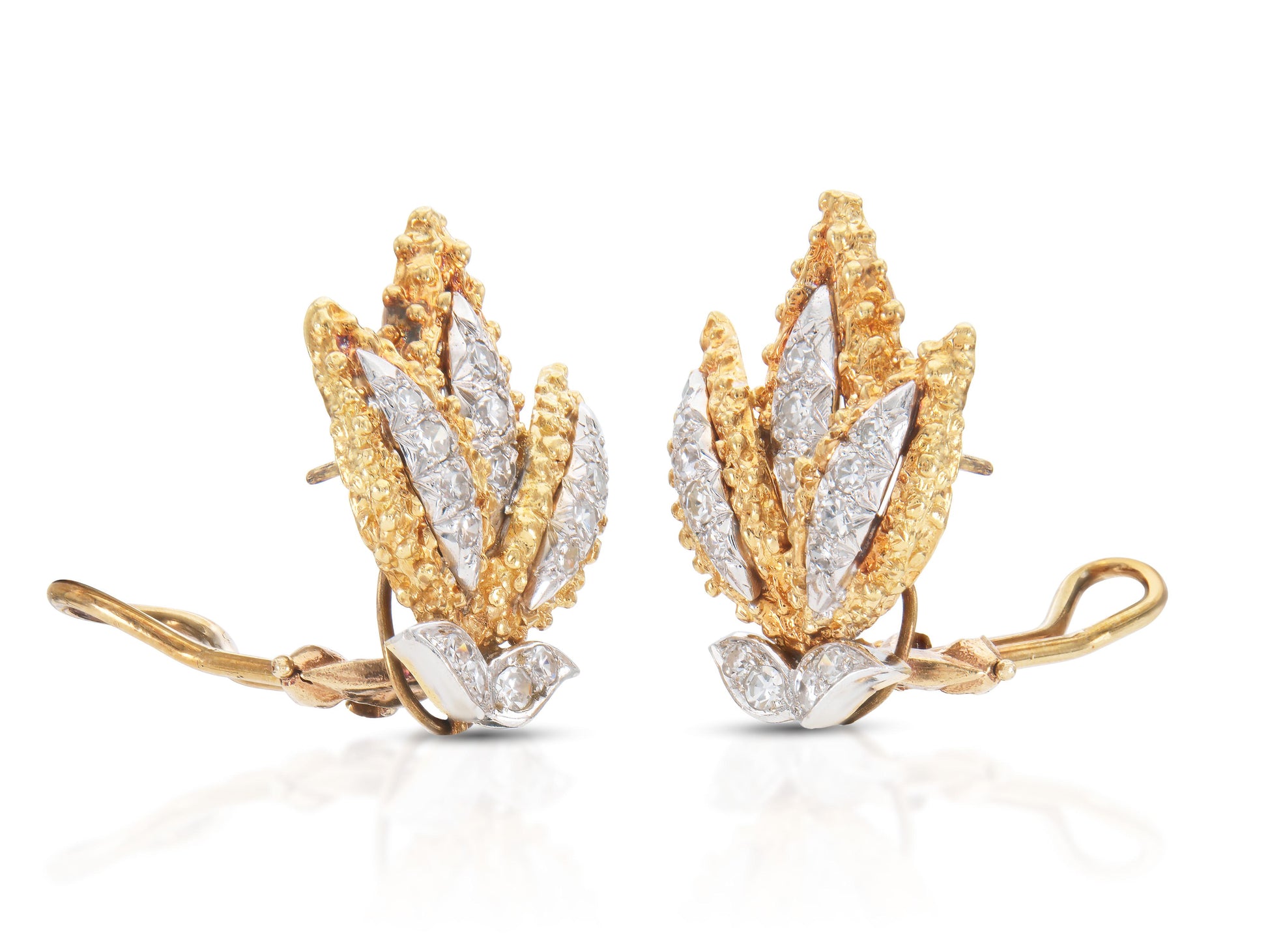 Vintage 1950s 1.50 Carat Diamond Leaf Dangle Earrings
