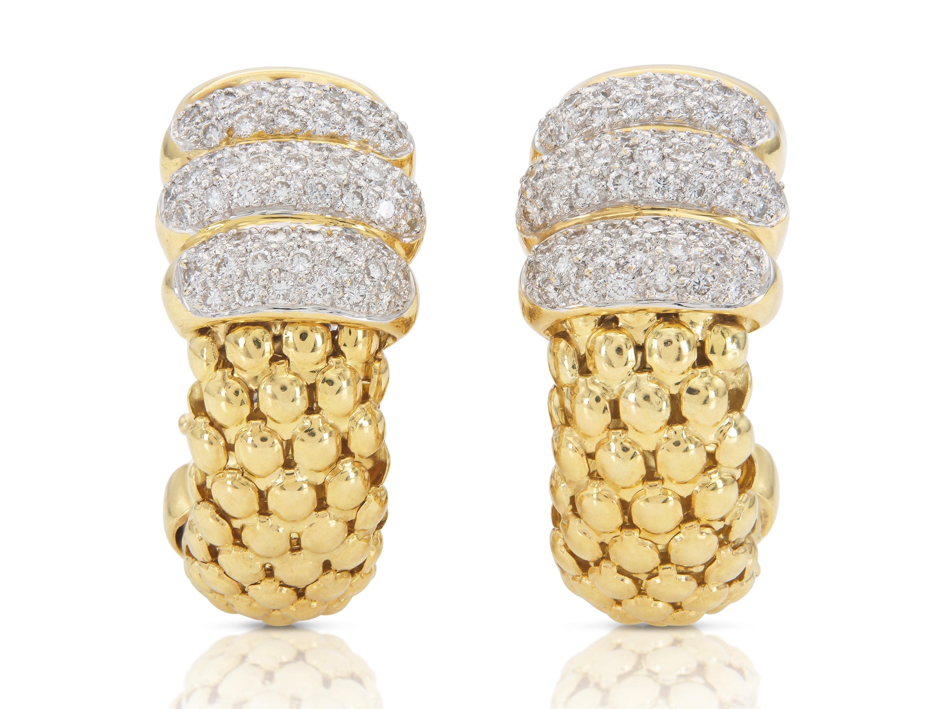 Vintage 1970s Gold Hoop Earrings with Diamonds