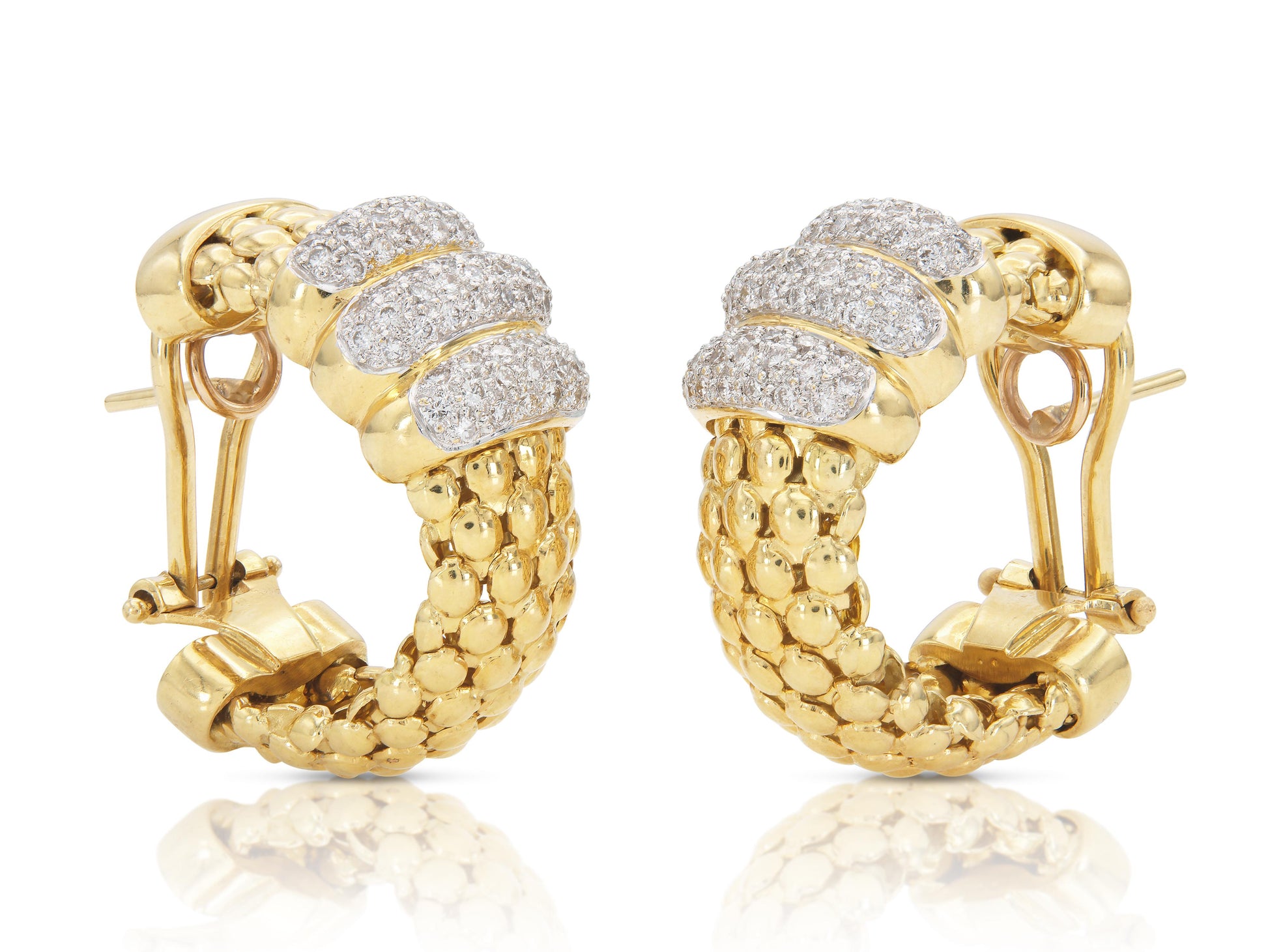Vintage 1970s Gold Hoop Earrings with Diamonds