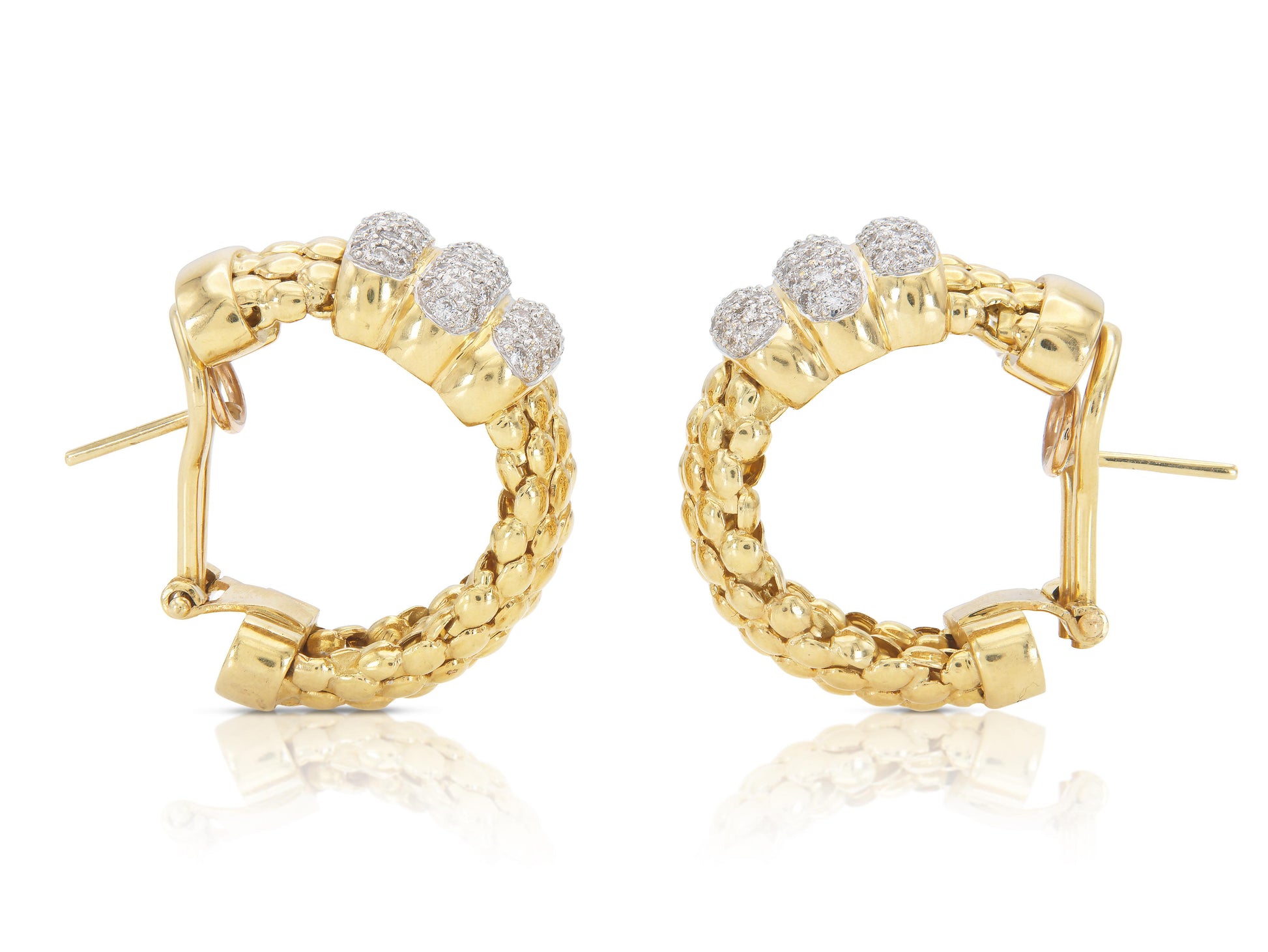 Vintage 1970s Gold Hoop Earrings with Diamonds