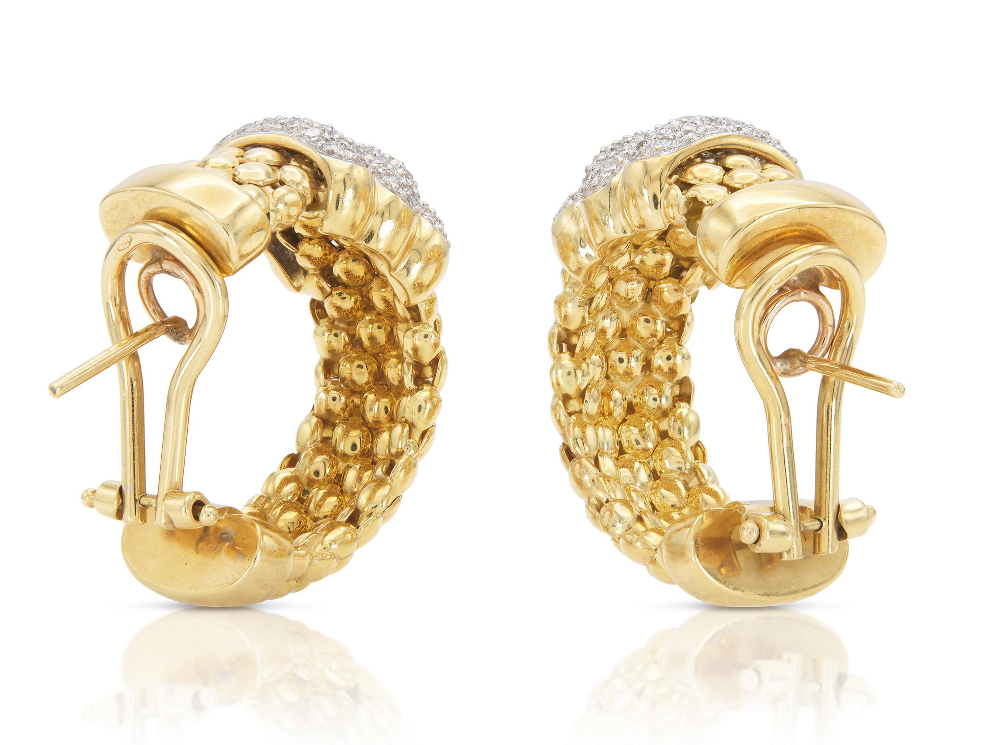 Vintage 1970s Gold Hoop Earrings with Diamonds