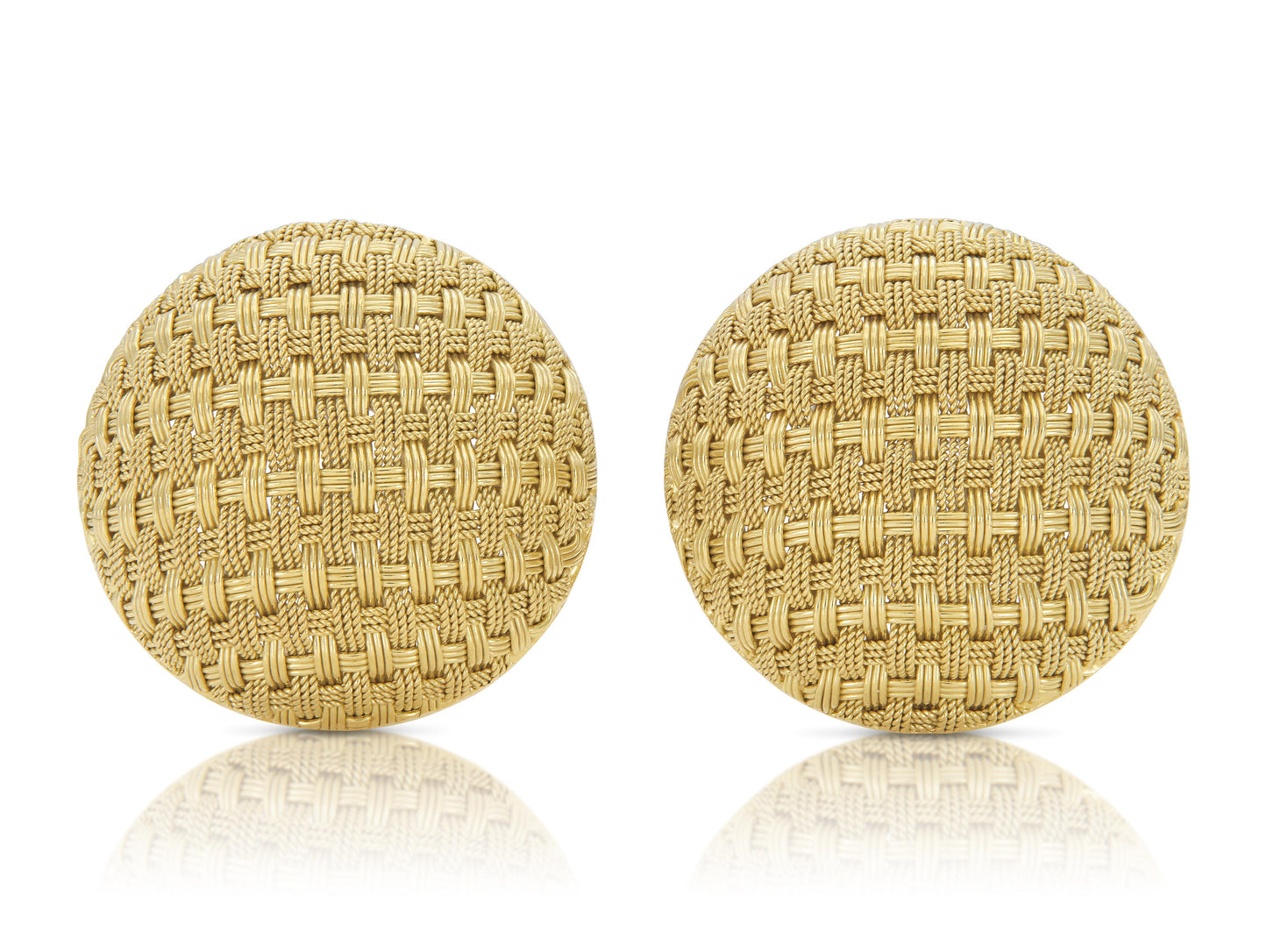 Vintage 1940s Retro Gold Basket Weave Button Earrings