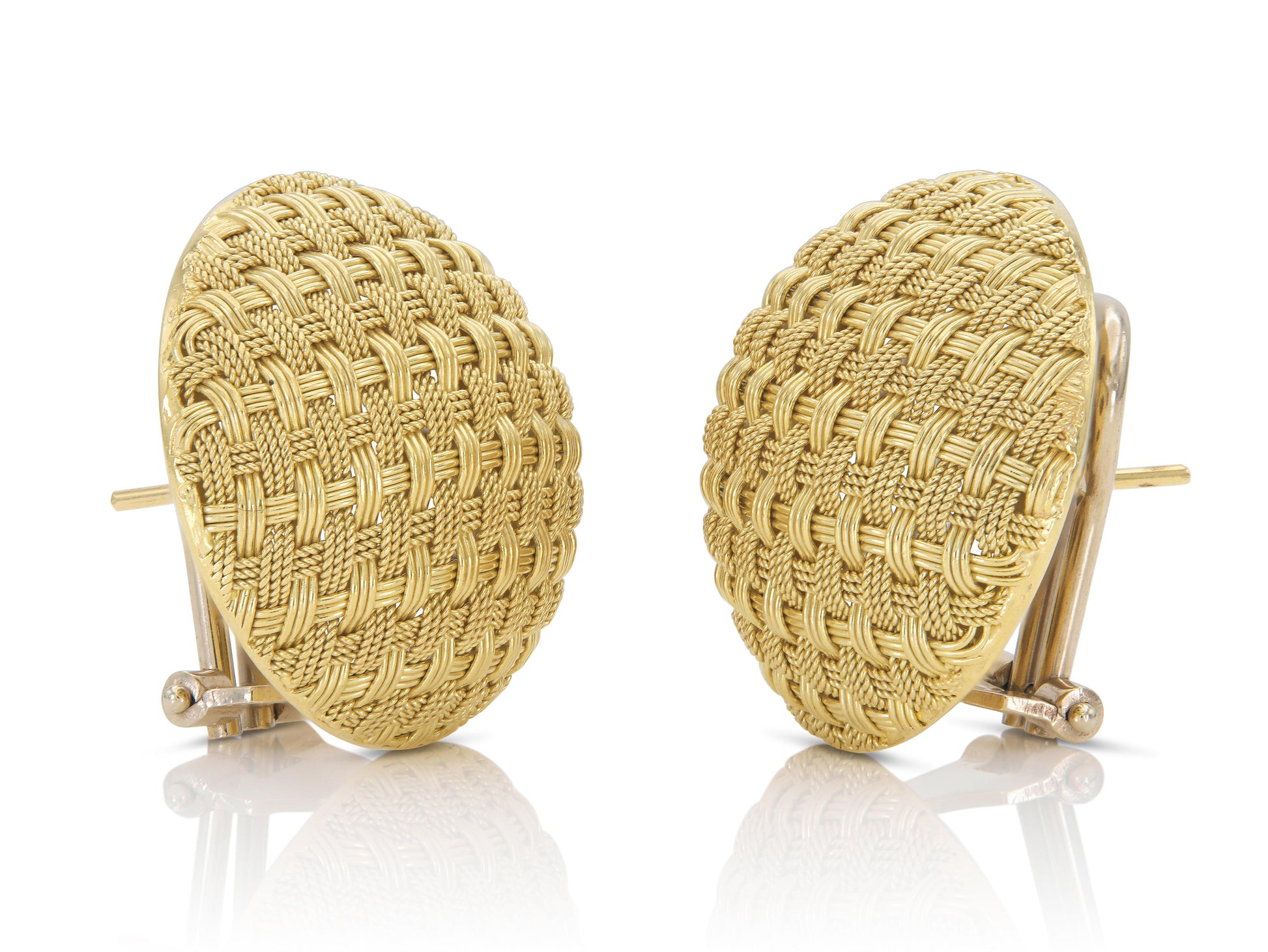 Vintage 1940s Retro Gold Basket Weave Button Earrings