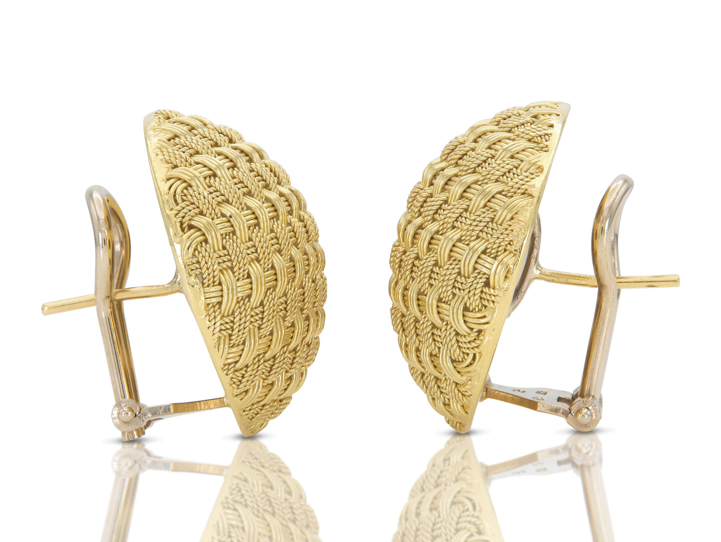 Vintage 1940s Retro Gold Basket Weave Button Earrings