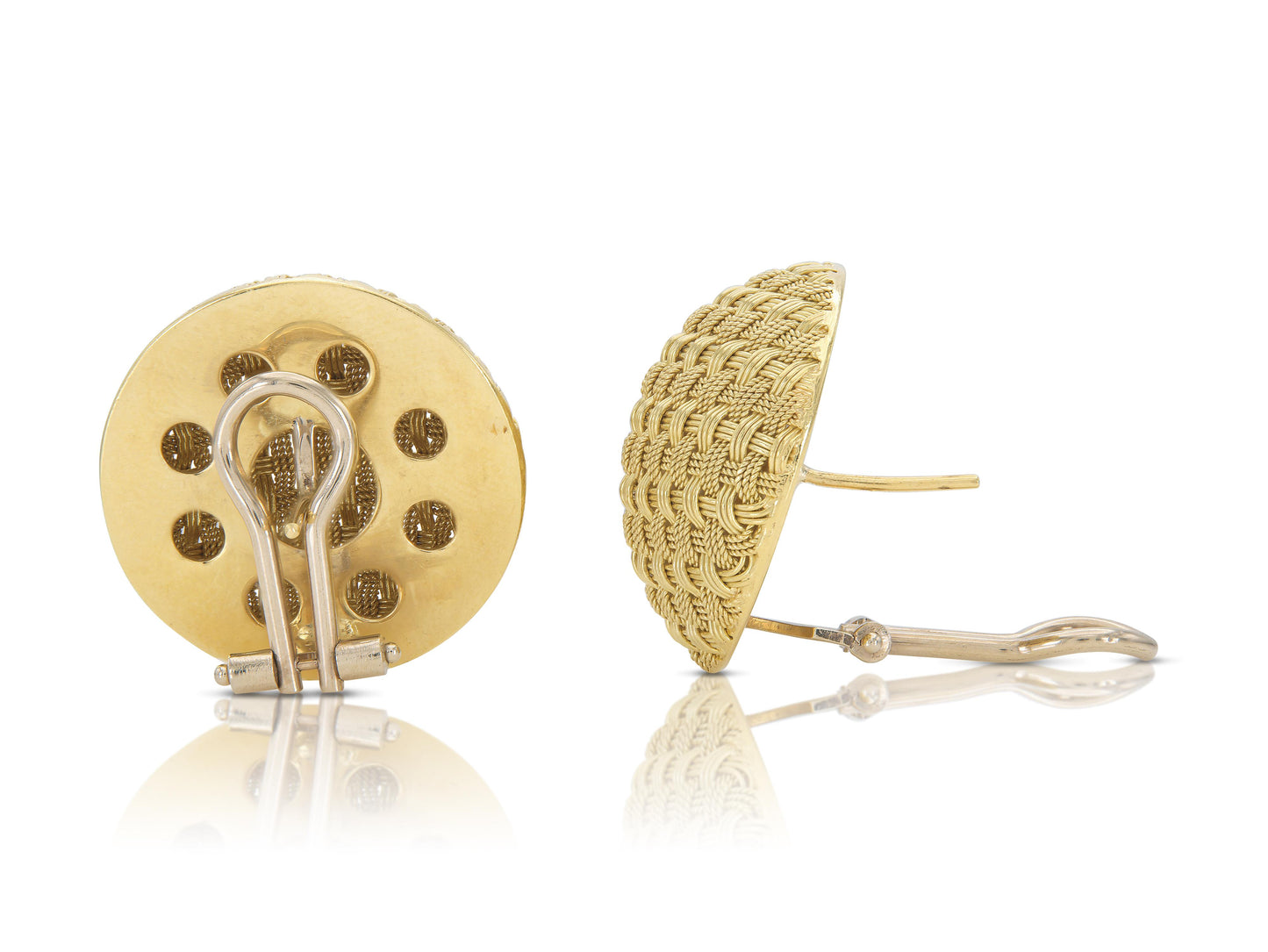 Vintage 1940s Retro Gold Basket Weave Button Earrings