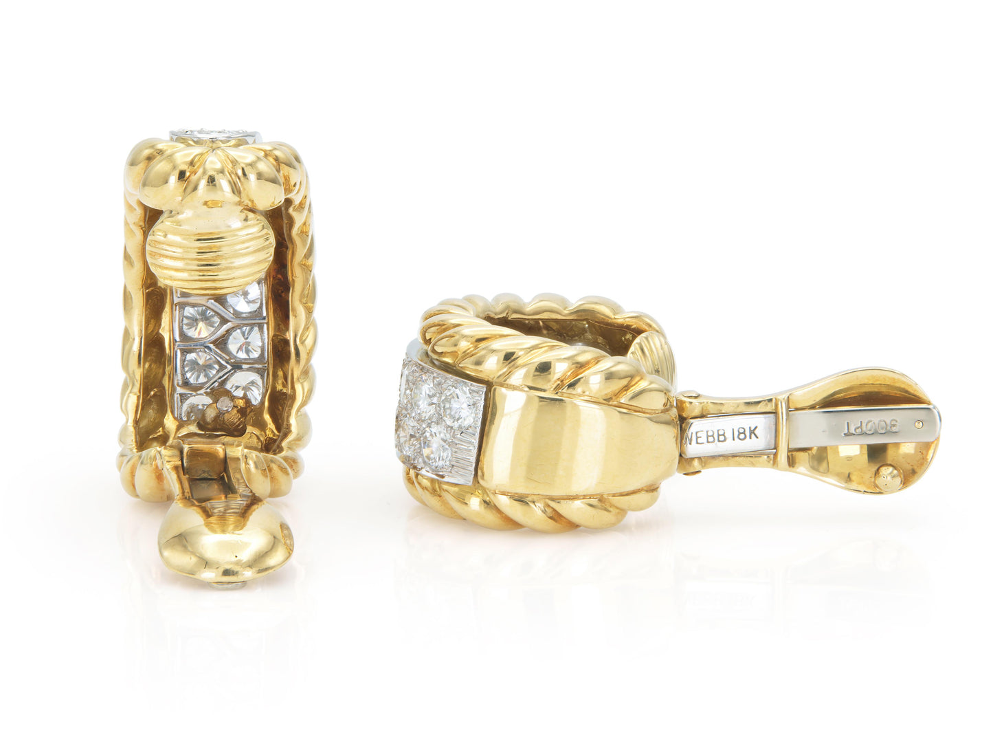 Vintage 1970s David Webb 5.00 Carat Diamond and Gold Rope Hoop Earrings