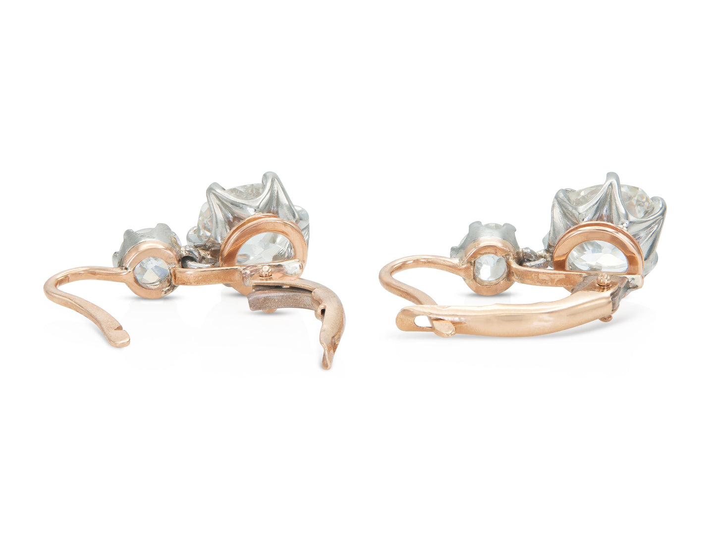 3.51 Carat Old Mine Cut Diamond Dangling Drop Earrings