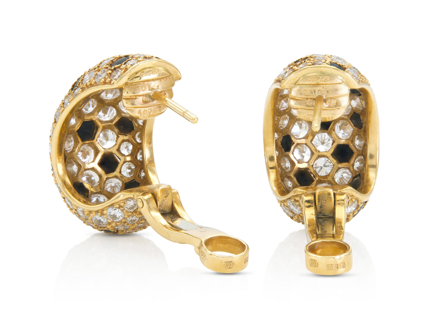 Vintage 1980s Cartier Diamond and Onyx Panthere Earrings