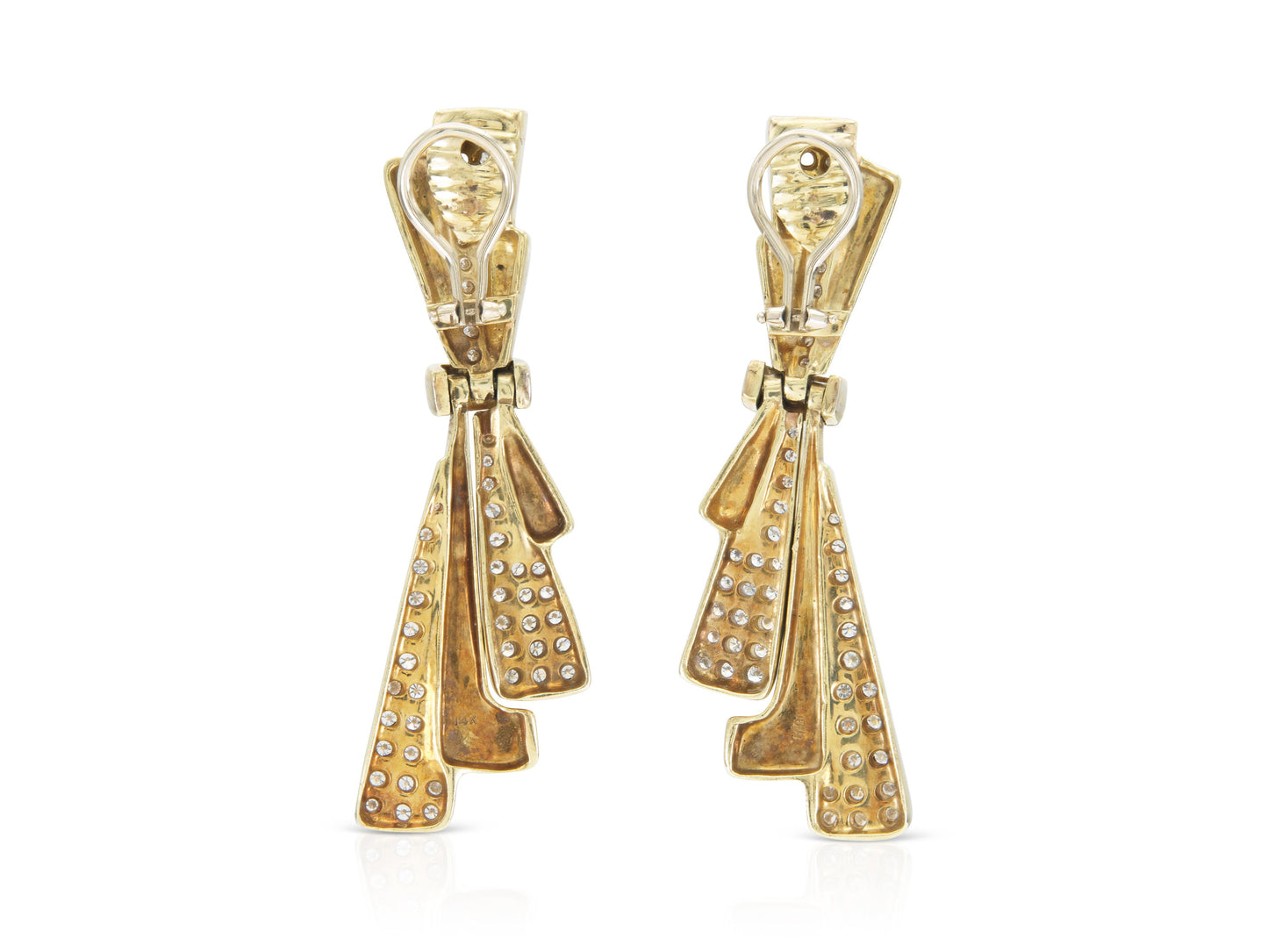 Vintage 1980s Gold and 3.00 Carat Diamond Dangle Earrings
